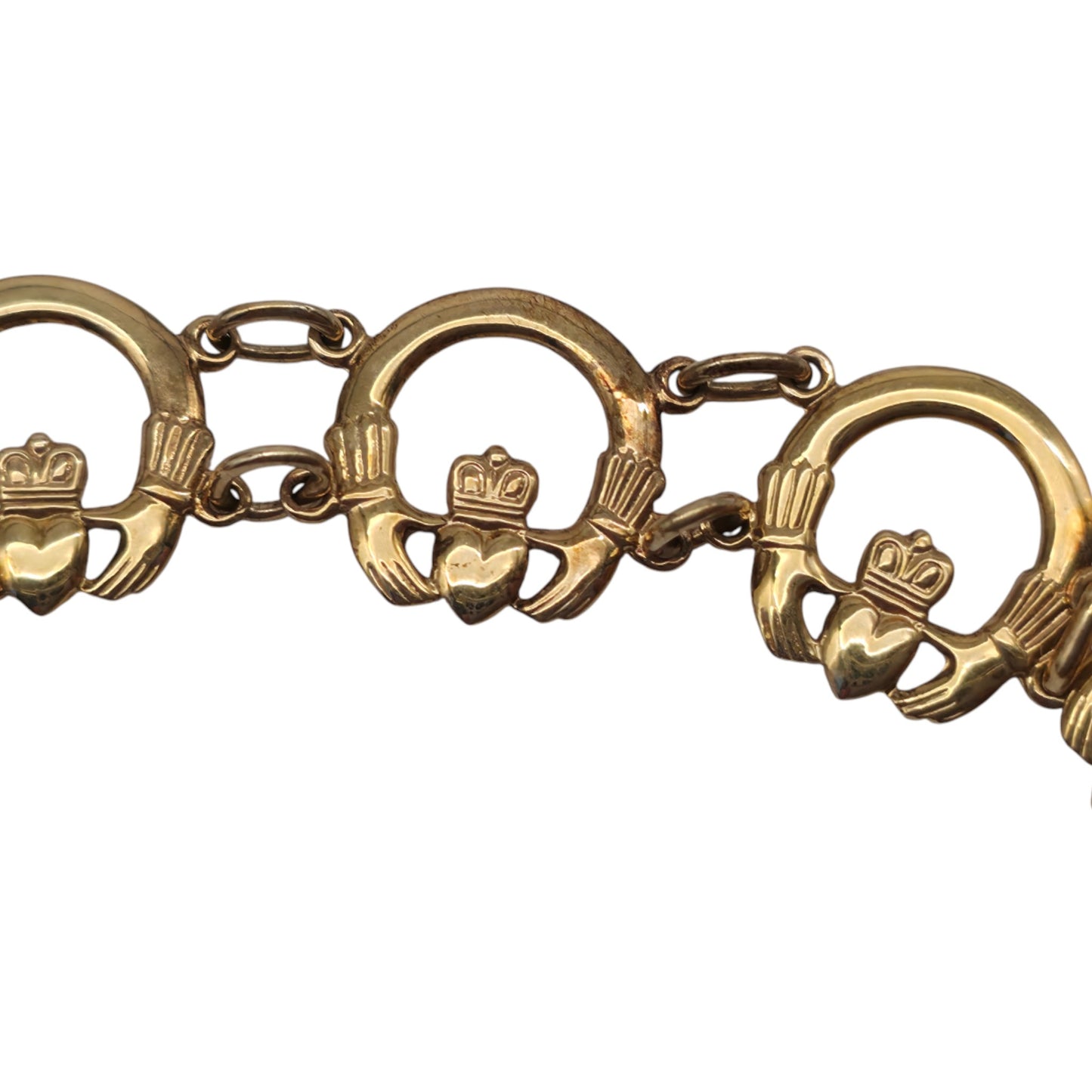 Irish 9ct 375 Yellow Gold Claddagh Bracelet 1996 L 21.0 cm 11.3 g.
