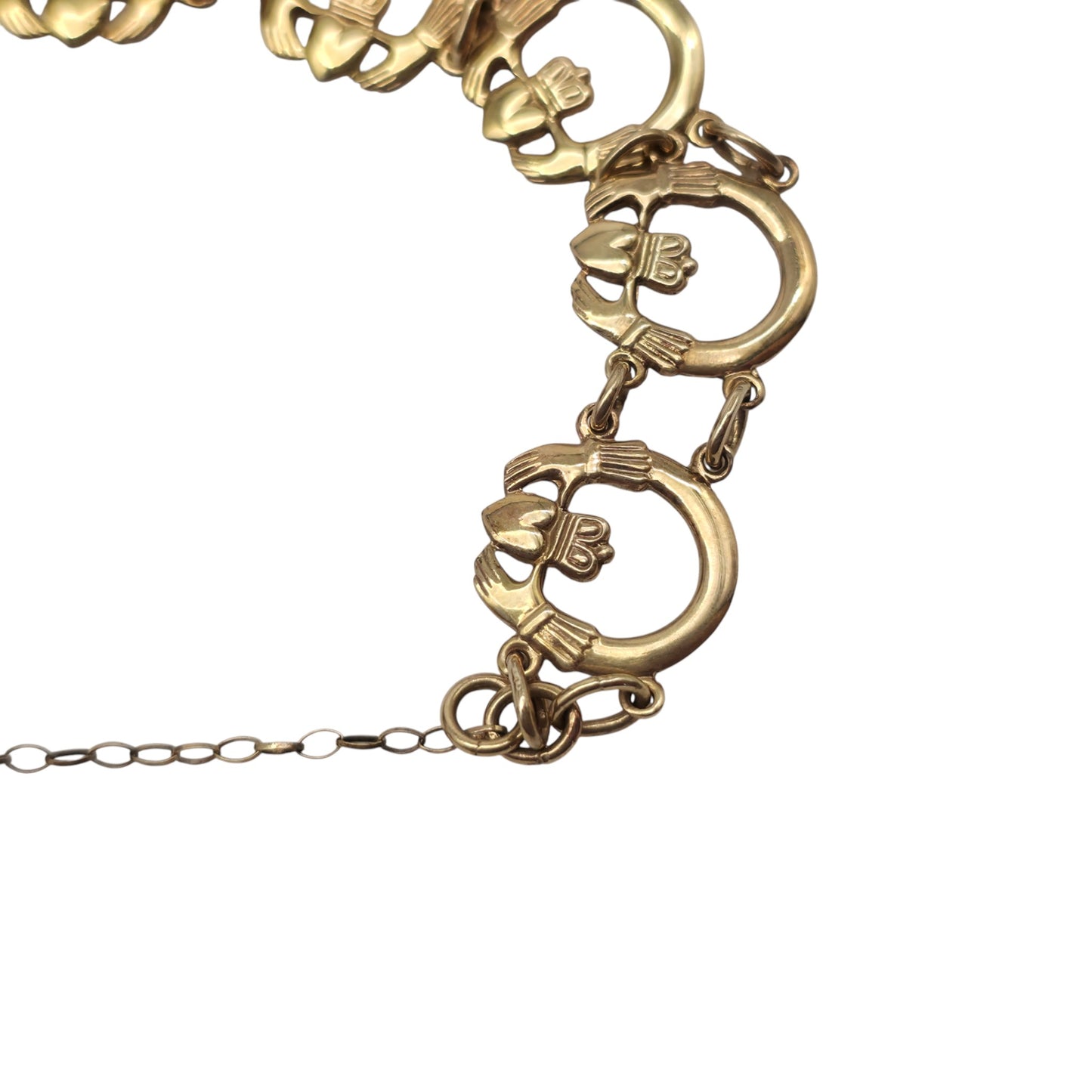 Irish 9ct 375 Yellow Gold Claddagh Bracelet 1996 L 21.0 cm 11.3 g.