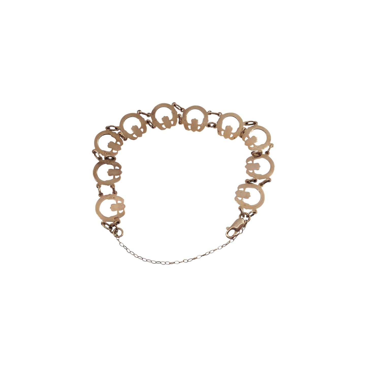 Irish 9ct 375 Yellow Gold Claddagh Bracelet 1996 L 21.0 cm 11.3 g.