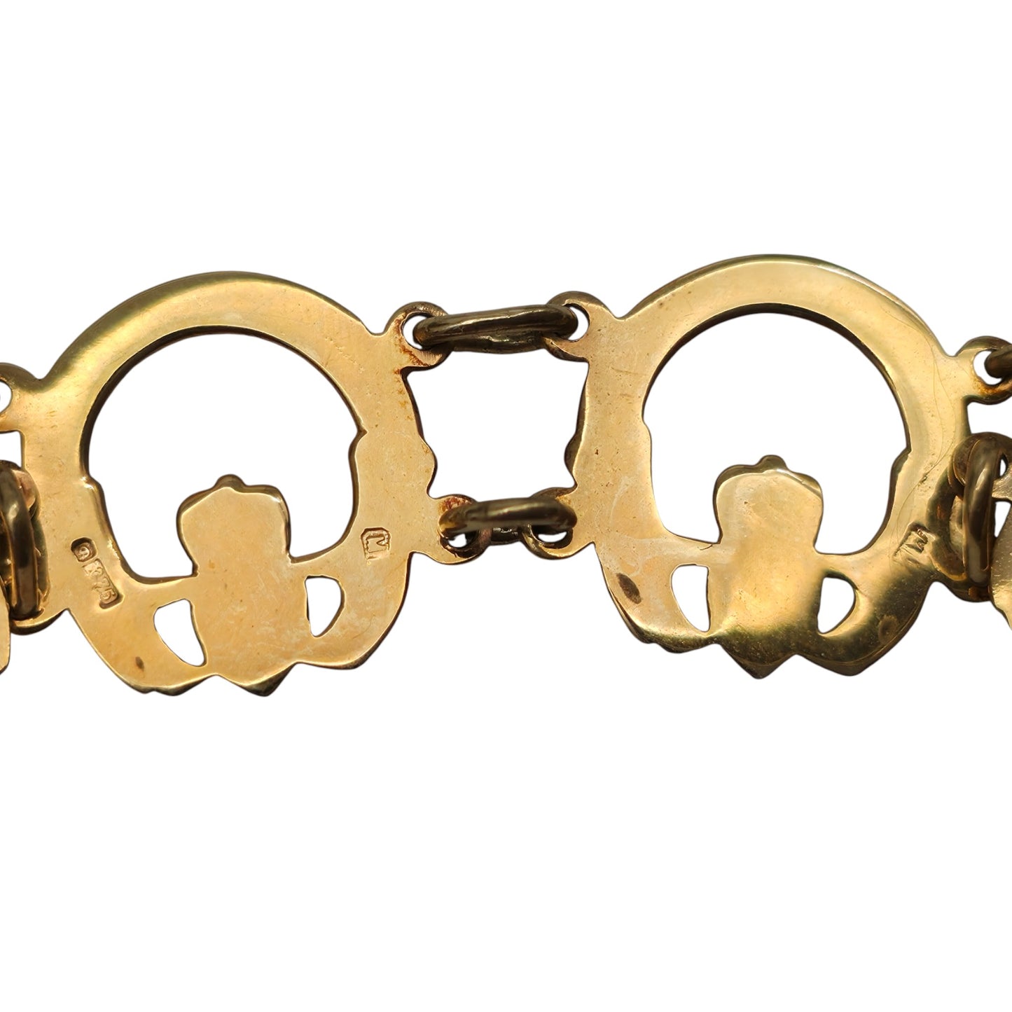 Irish 9ct 375 Yellow Gold Claddagh Bracelet 1996 L 21.0 cm 11.3 g.