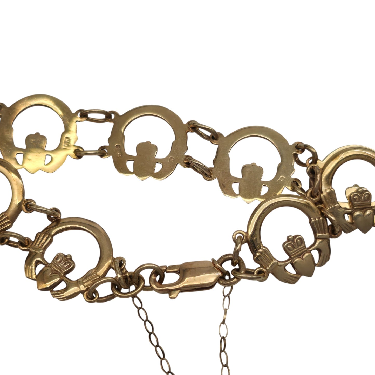 Irish 9ct 375 Yellow Gold Claddagh Bracelet 1996 L 21.0 cm 11.3 g.