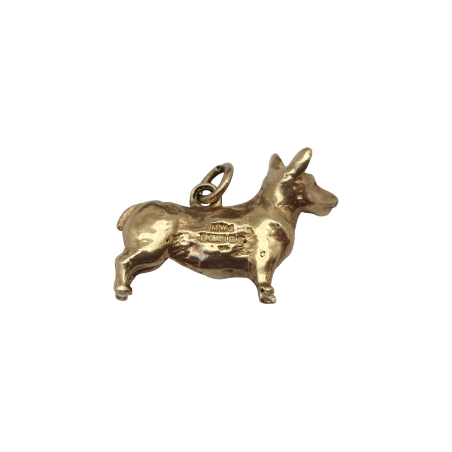 9ct 375 Yellow Gold Corgi Dog Charm 1970 L 1.8 cm 3.7 g.