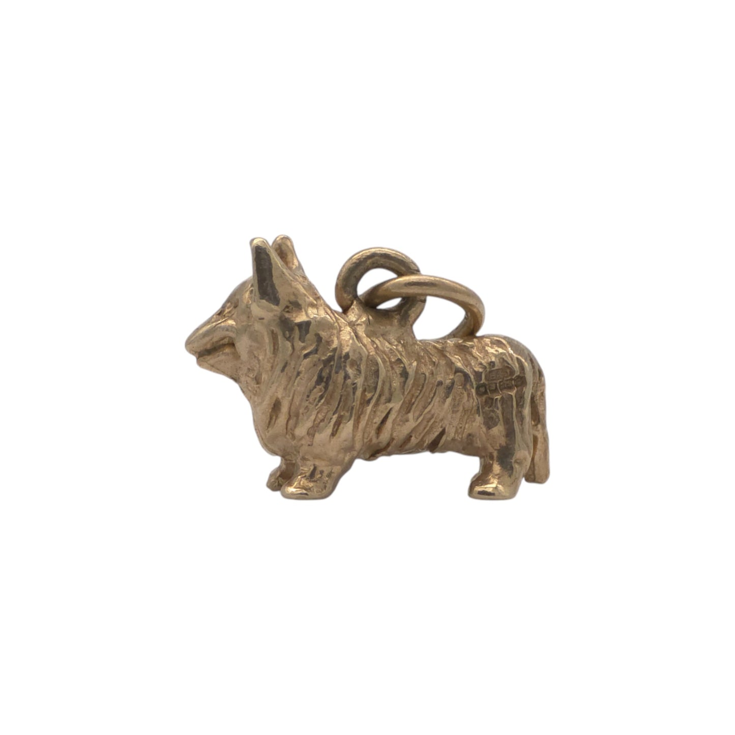 9ct 375 Yellow Gold Corgi Dog Charm 1995 L 1.4 cm 3.0 g.