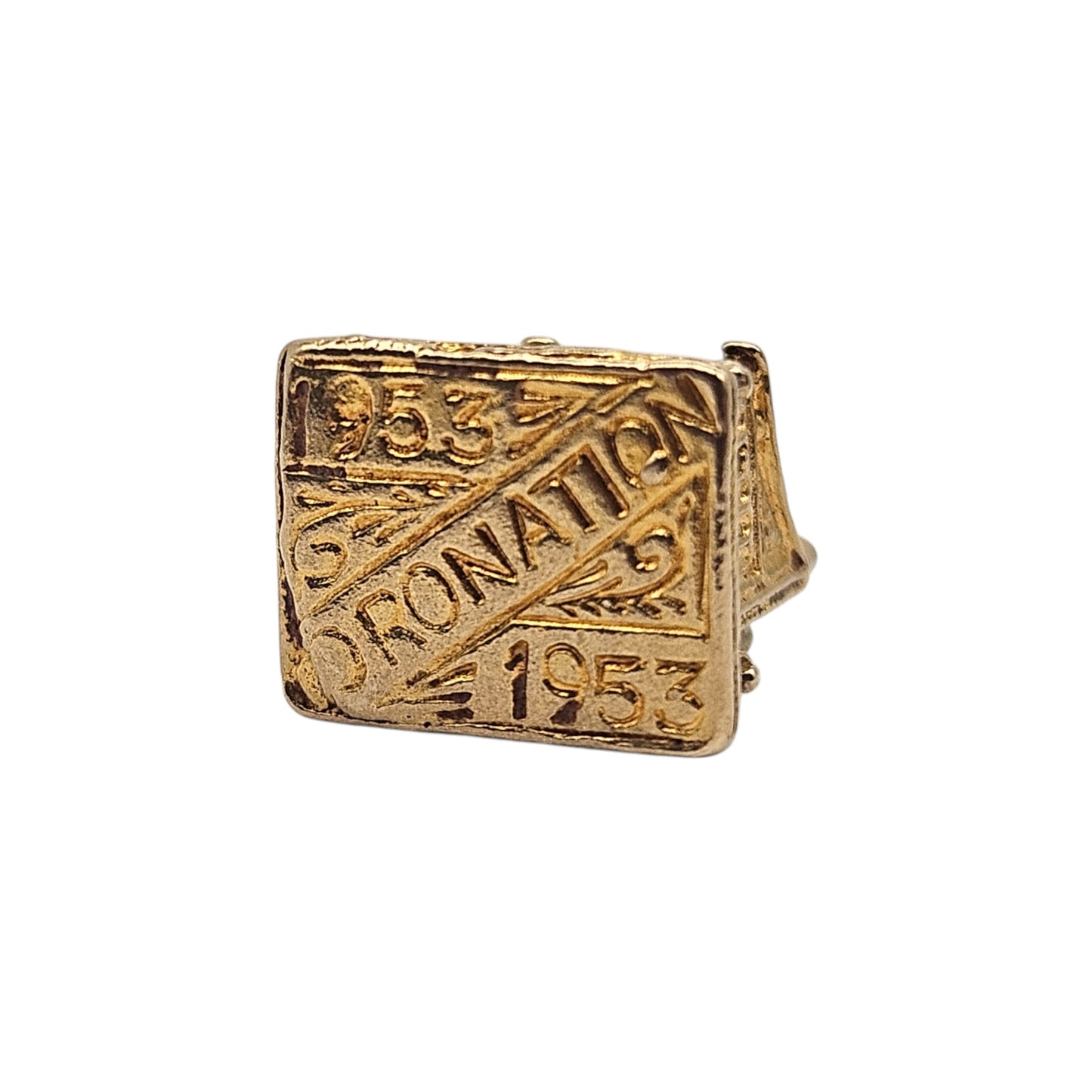 9ct 375 Yellow Gold Coronation Throne Charm 1952 L 1.5 cm 4.1 g.