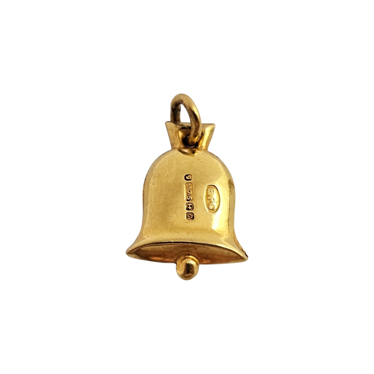 9ct 375 Yellow Gold Cow Bell Charm 1952 L 1.3 cm 0.6 g.