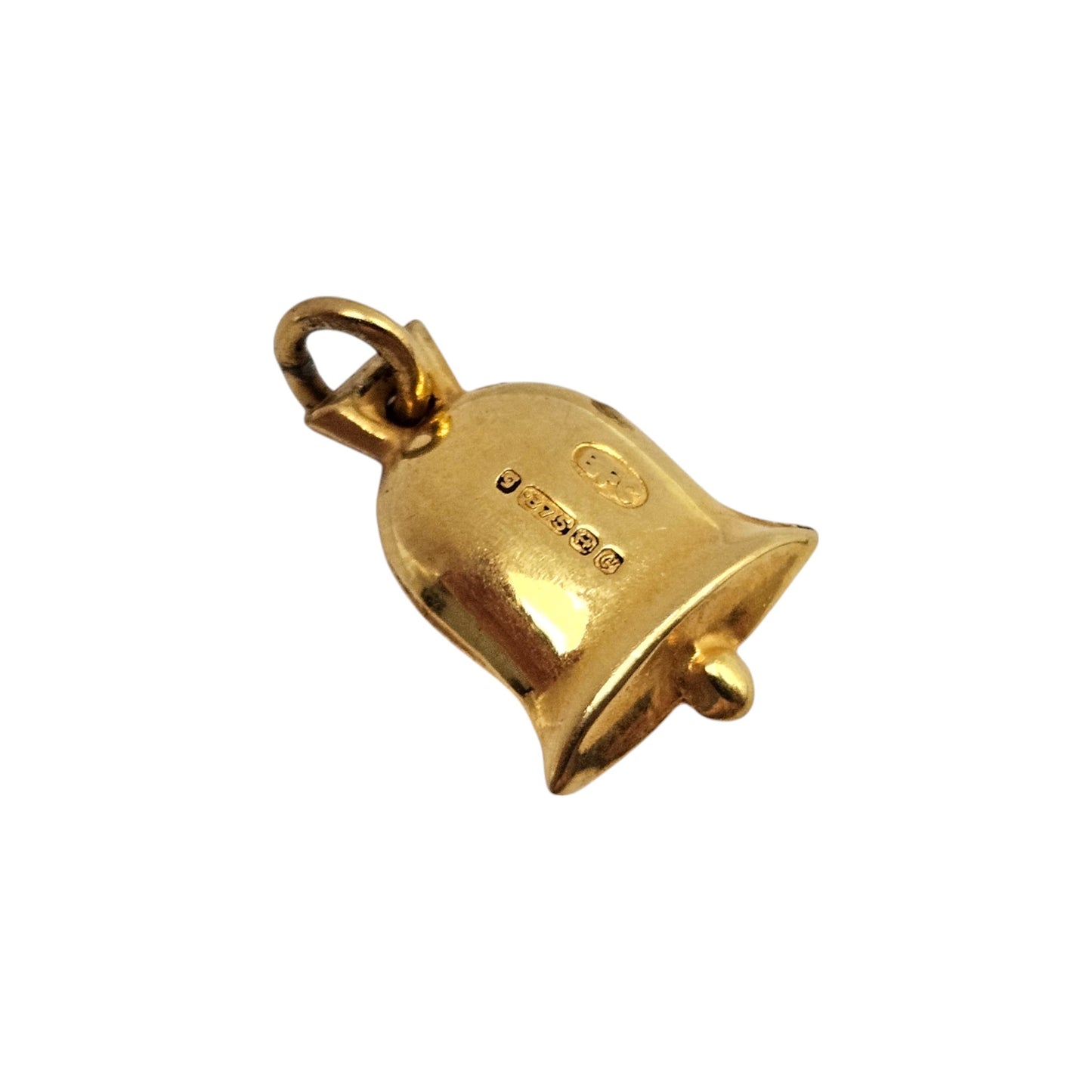9ct 375 Yellow Gold Cow Bell Charm 1952 L 1.3 cm 0.6 g.