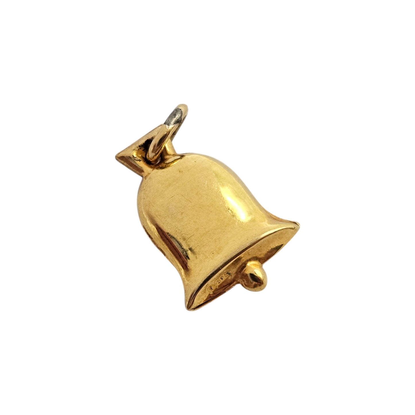 9ct 375 Yellow Gold Cow Bell Charm 1952 L 1.3 cm 0.6 g.