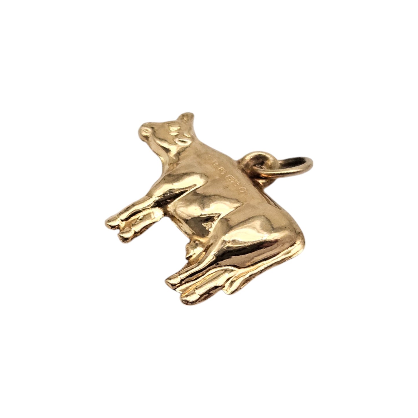 9ct 375 Yellow Gold Cow Charm 1975 L 1.5 cm 0.6 g.