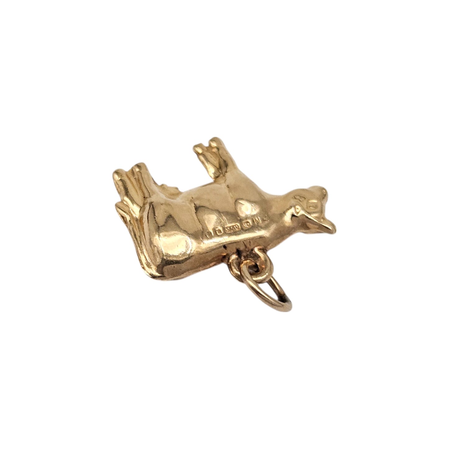 9ct 375 Yellow Gold Cow Charm 1975 L 1.5 cm 0.6 g.