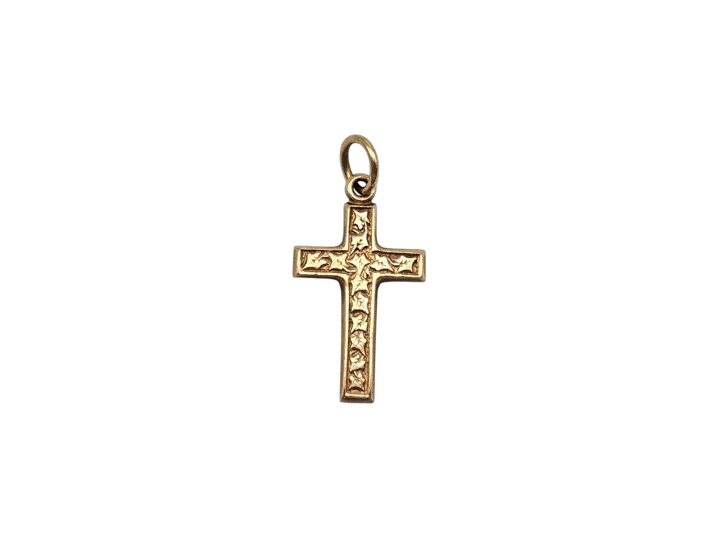 9ct 375 Yellow Gold Engraved Cross Charm 1978 L 1.9 cm 1.3 g.
