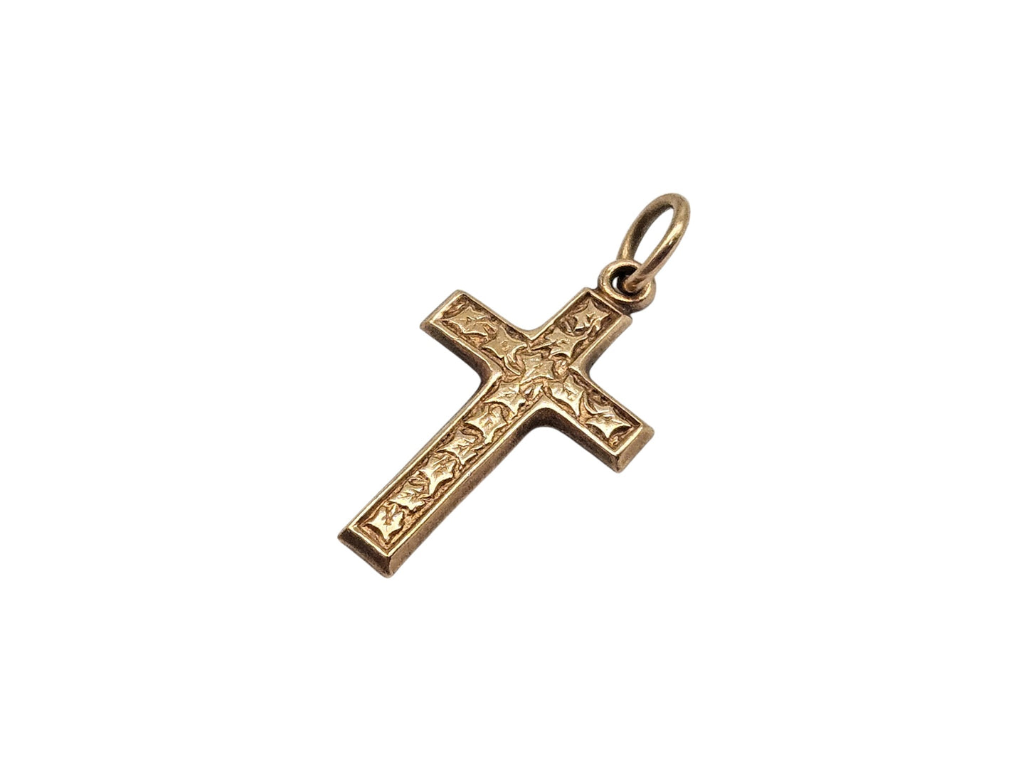 9ct 375 Yellow Gold Engraved Cross Charm 1978 L 1.9 cm 1.3 g.