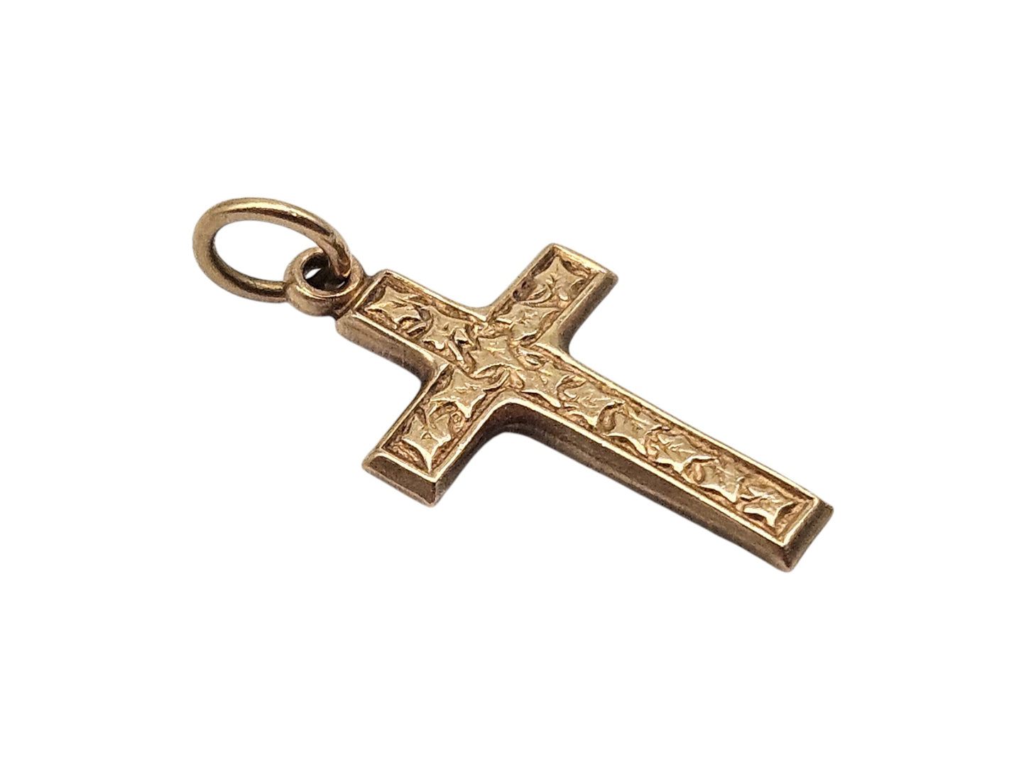 9ct 375 Yellow Gold Engraved Cross Charm 1978 L 1.9 cm 1.3 g.