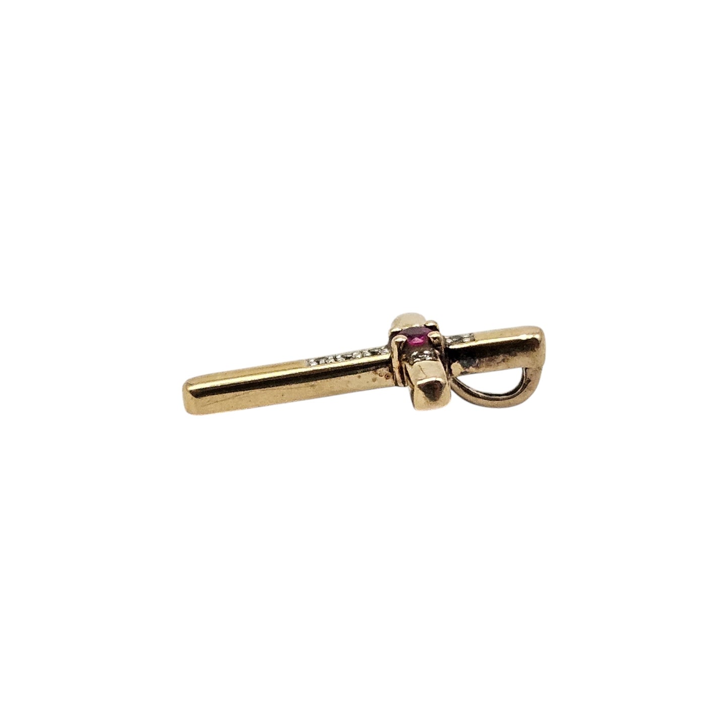 9ct 375 Yellow Gold Cross Pendant With Ruby & Diamonds L 2.0 cm 1.2 g.