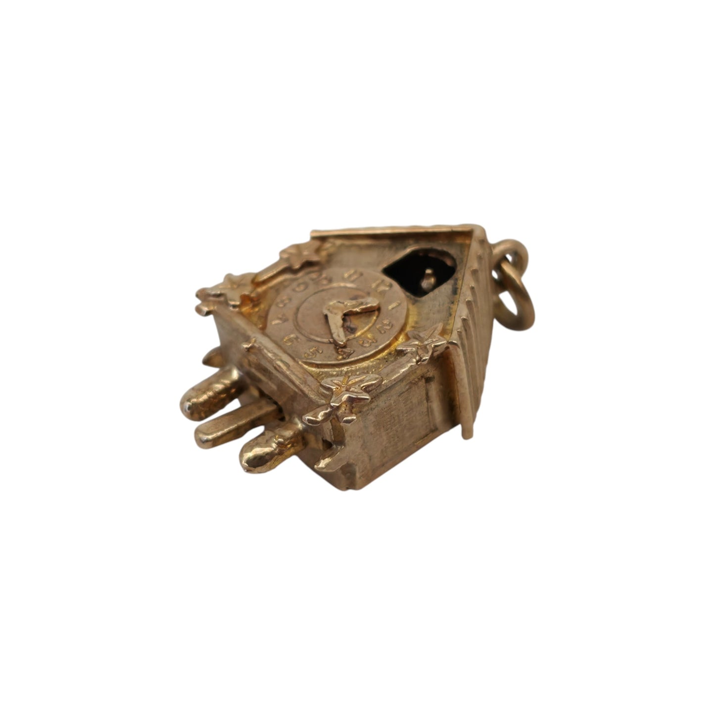 9ct 375 Yellow Gold Articulated Cuckoo Clock Charm 1972 L 1.7 cm 3.1 g.