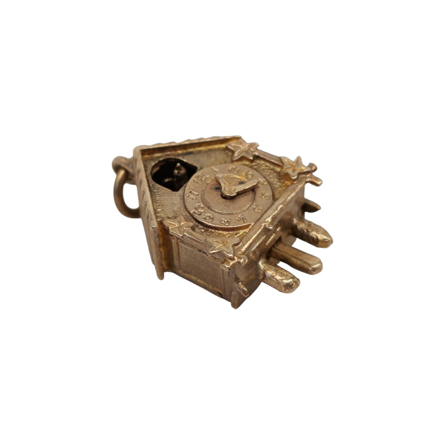 9ct 375 Yellow Gold Articulated Cuckoo Clock Charm 1972 L 1.7 cm 3.1 g.