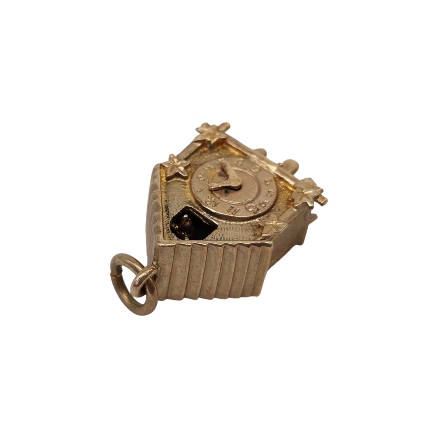 9ct 375 Yellow Gold Articulated Cuckoo Clock Charm 1972 L 1.7 cm 3.1 g.