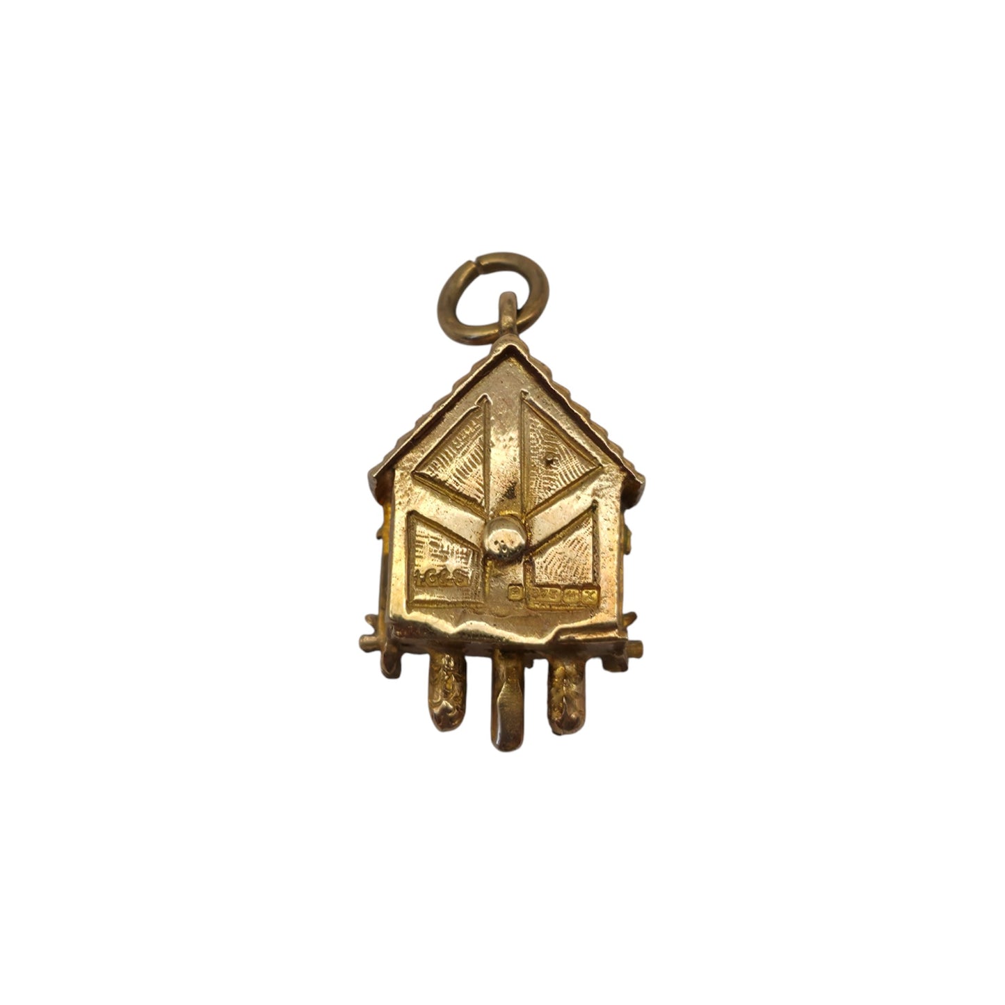 9ct 375 Yellow Gold Articulated Cuckoo Clock Charm 1972 L 1.7 cm 3.1 g.