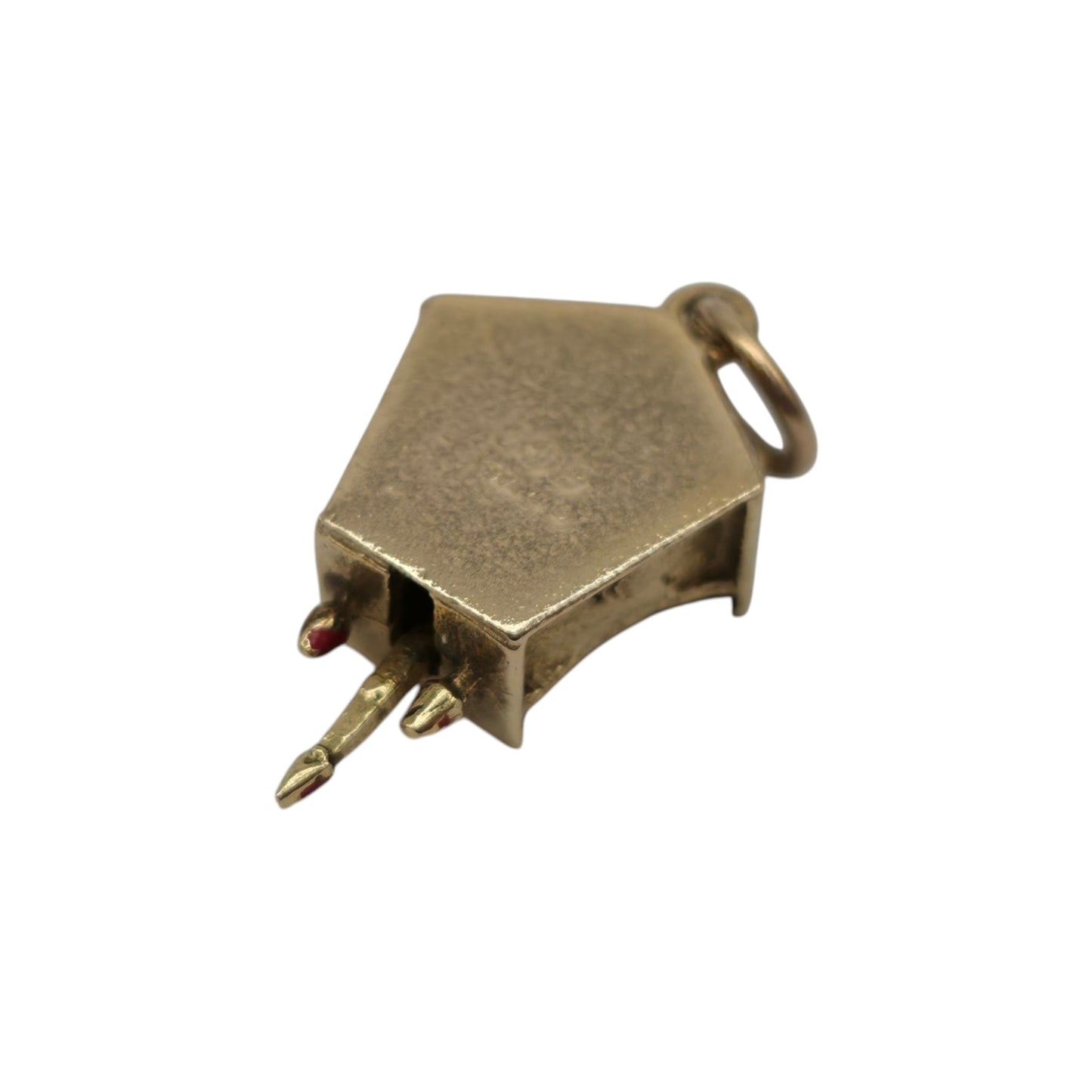 9ct 375 イエローゴールド エナメル可動式鳩時計チャーム 1962年製 長さ1.8cm 2.2g