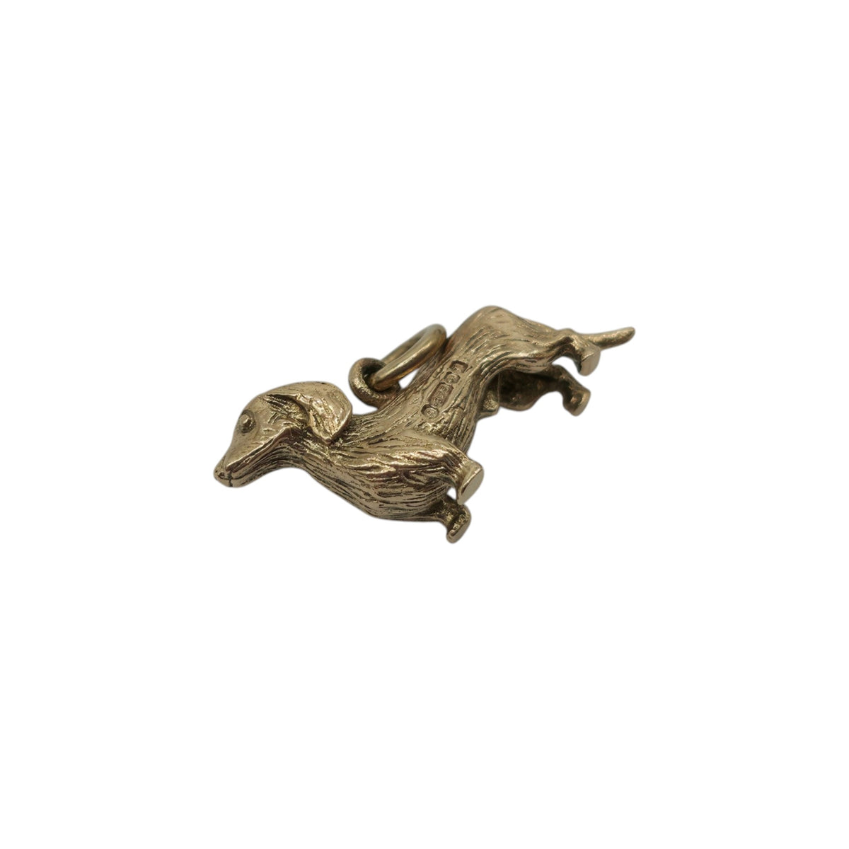 9ct 375 Yellow Gold Dachshund Charm 1968 L 1.9 cm 2.5 g.