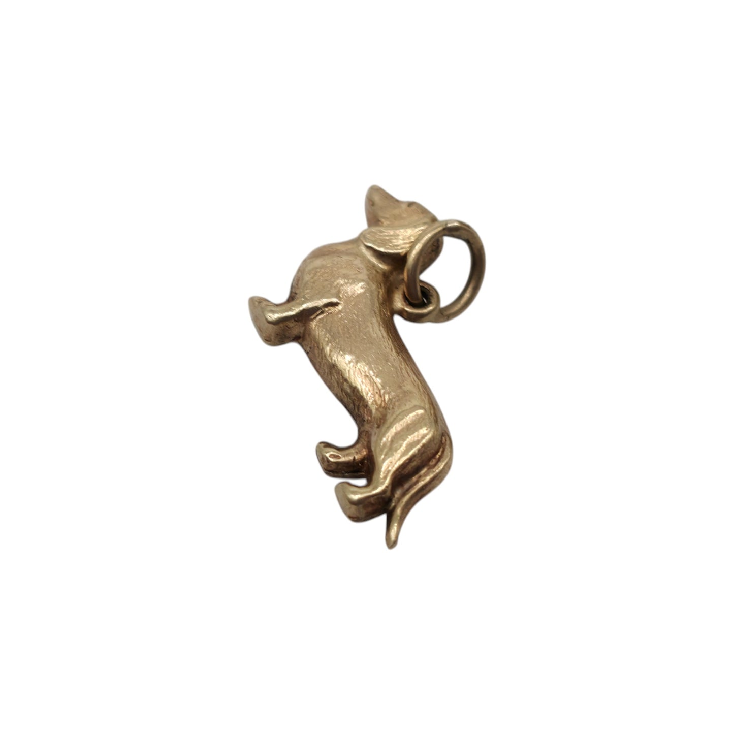 9ct 375 Yellow Gold Dachshund Charm 1966 L 2.0 cm 0.8 g.