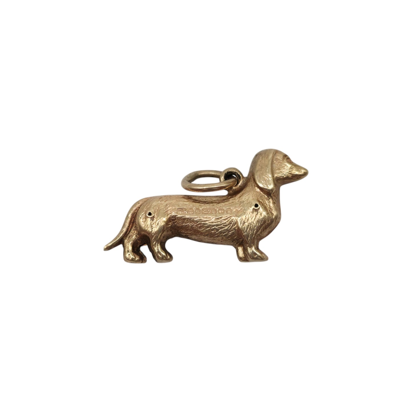 9ct 375 Yellow Gold Dachshund Charm 1966 L 2.0 cm 0.8 g.