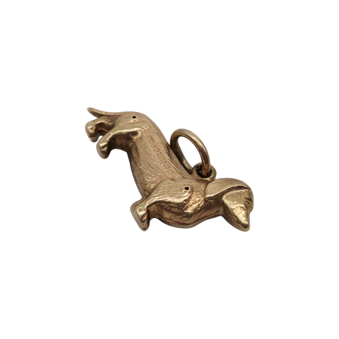 9ct 375 Yellow Gold Dachshund Charm 1966 L 2.0 cm 0.8 g.