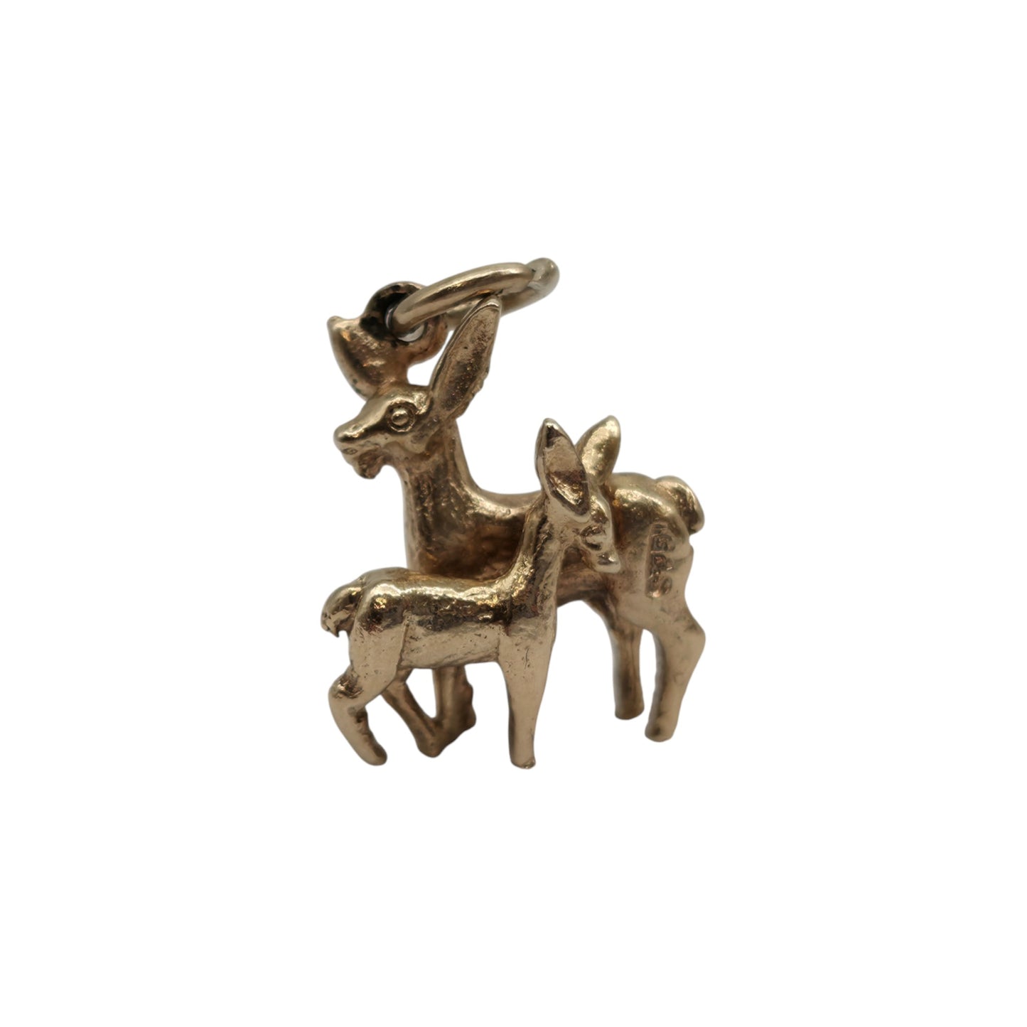9ct 375 Yellow Gold Deer And Fawn Charm 1978 L 1.7 cm 2.1 g.