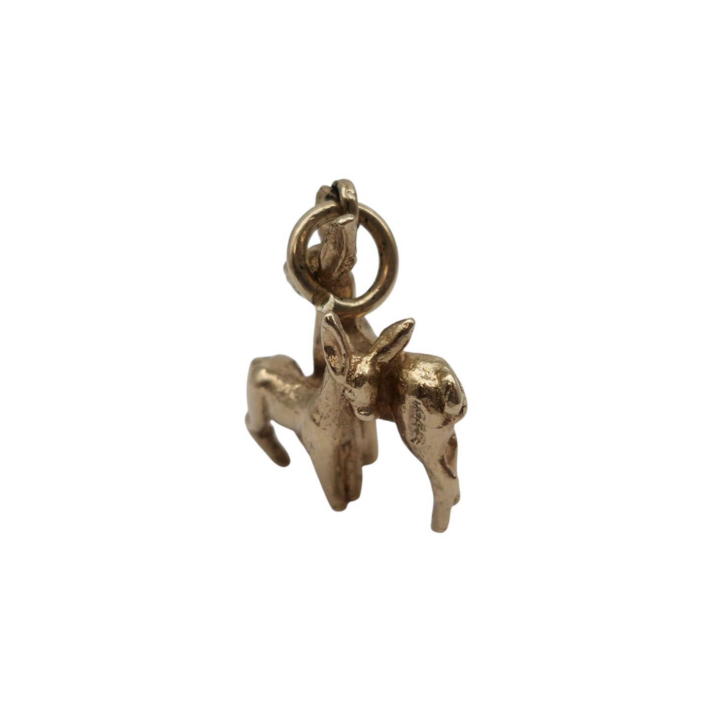 9ct 375 Yellow Gold Deer And Fawn Charm 1978 L 1.7 cm 2.1 g.