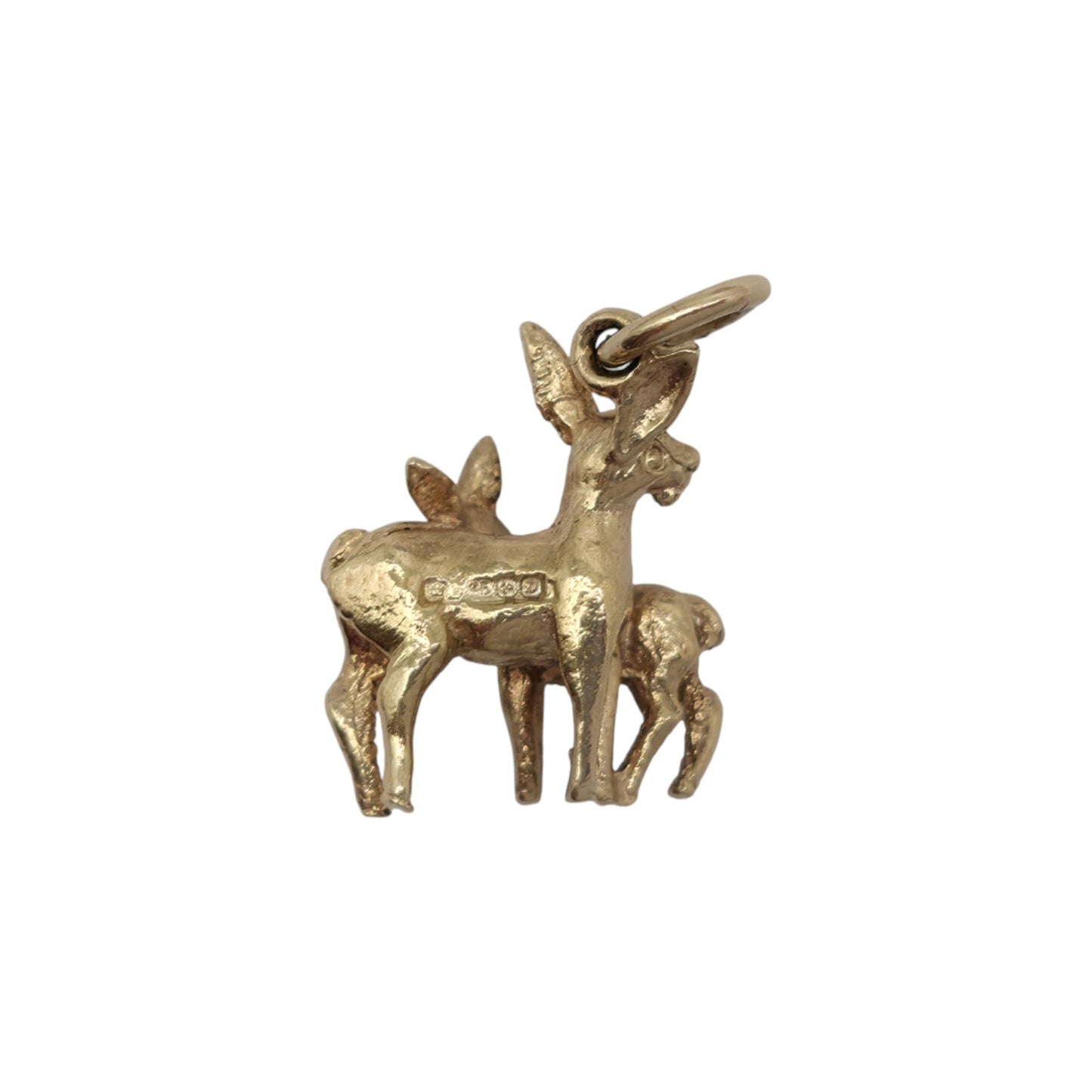 9ct 375 Yellow Gold Deer And Fawn Charm 1978 L 1.7 cm 2.1 g.