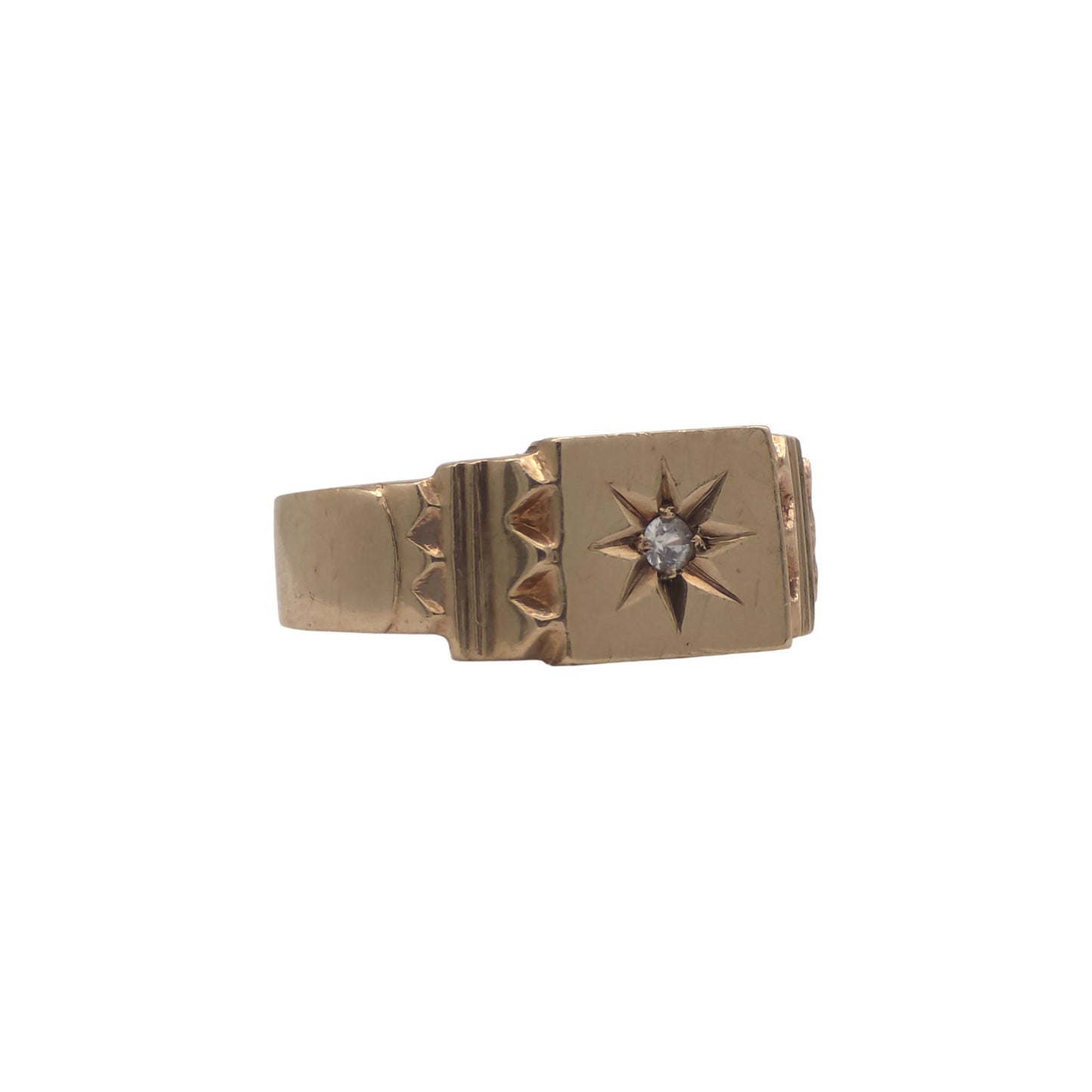9ct 375 Yellow Gold Signet Ring With Diamond 1965 Size U 7.4 g.