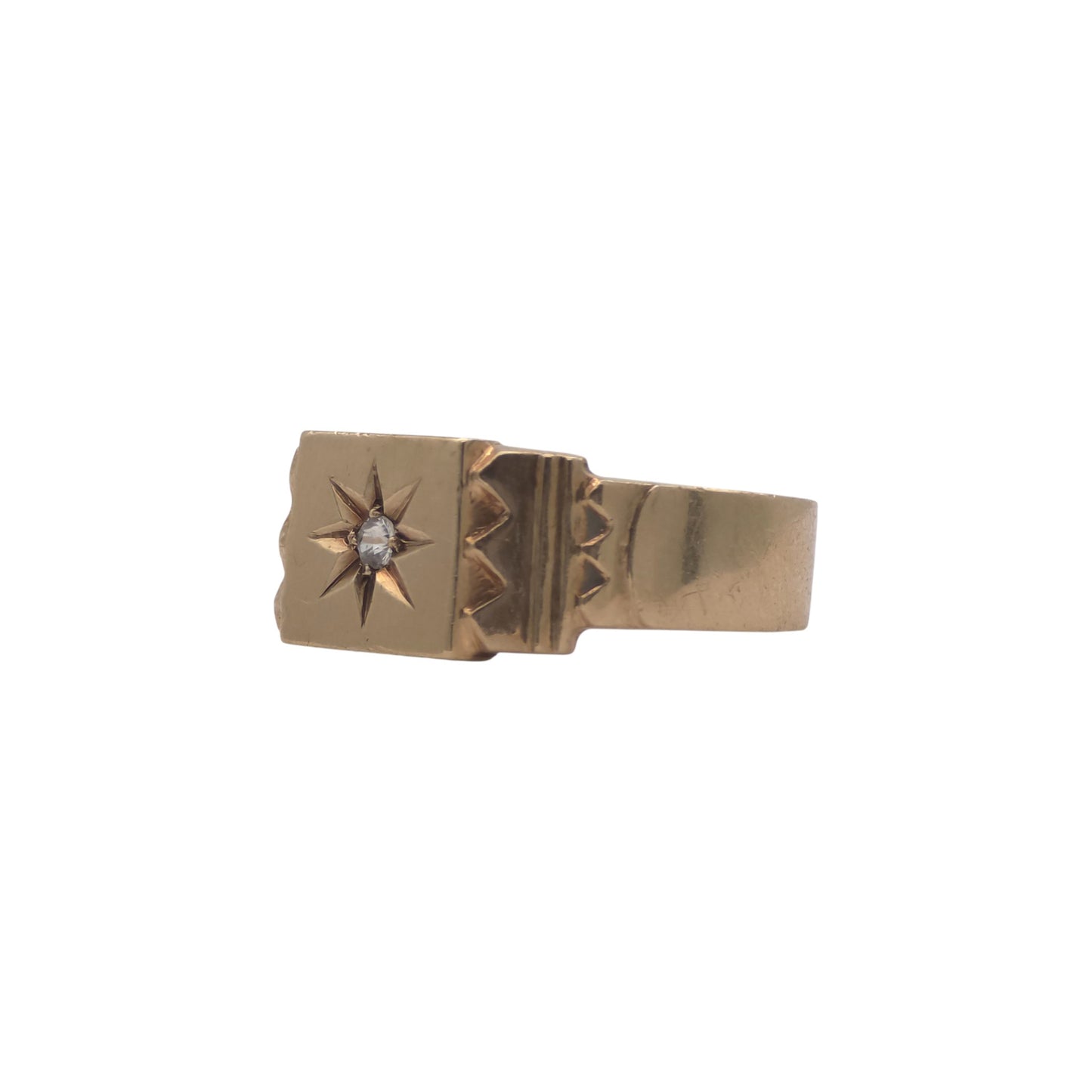 9ct 375 Yellow Gold Signet Ring With Diamond 1965 Size U 7.4 g.