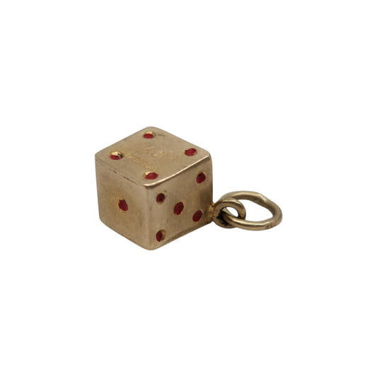 9ct 375 Yellow Gold & Enamel Lucky Dice Charm 1965 L 7 mm 0.8 g.
