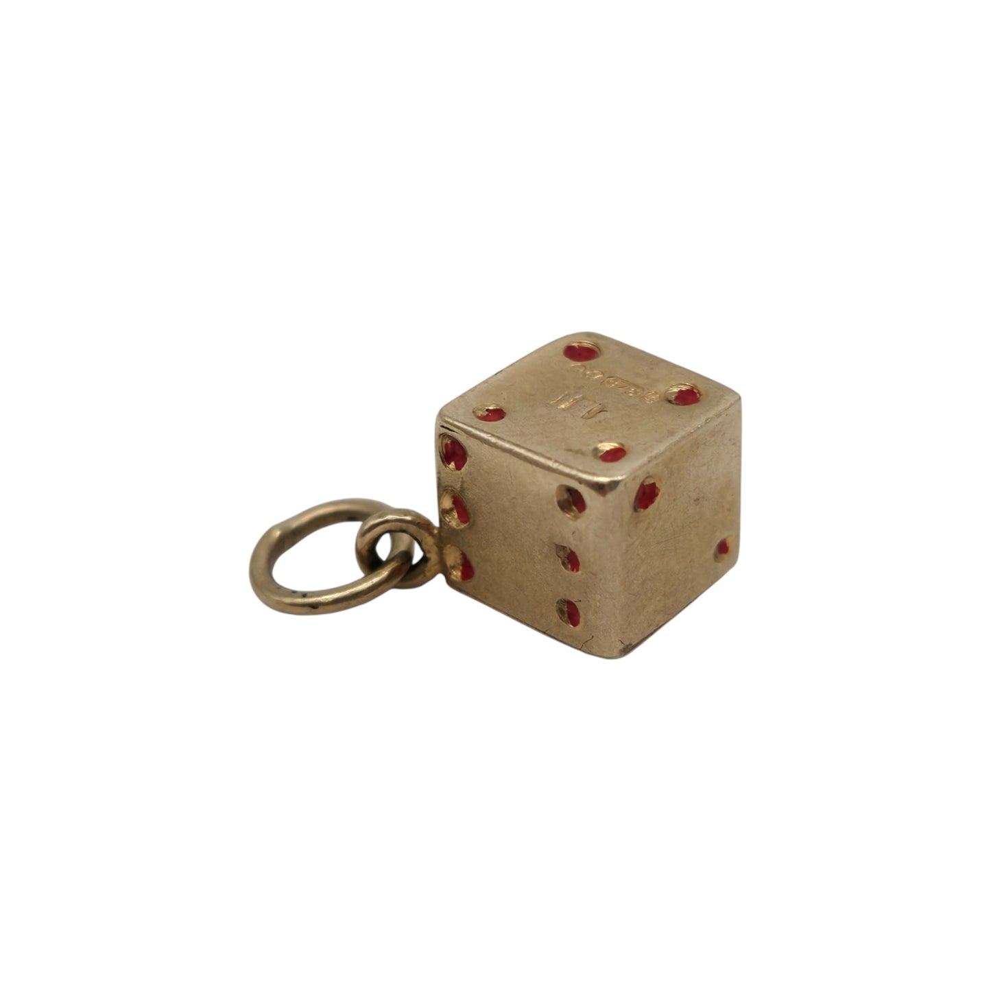 9ct 375 Yellow Gold & Enamel Lucky Dice Charm 1965 L 7 mm 0.8 g.