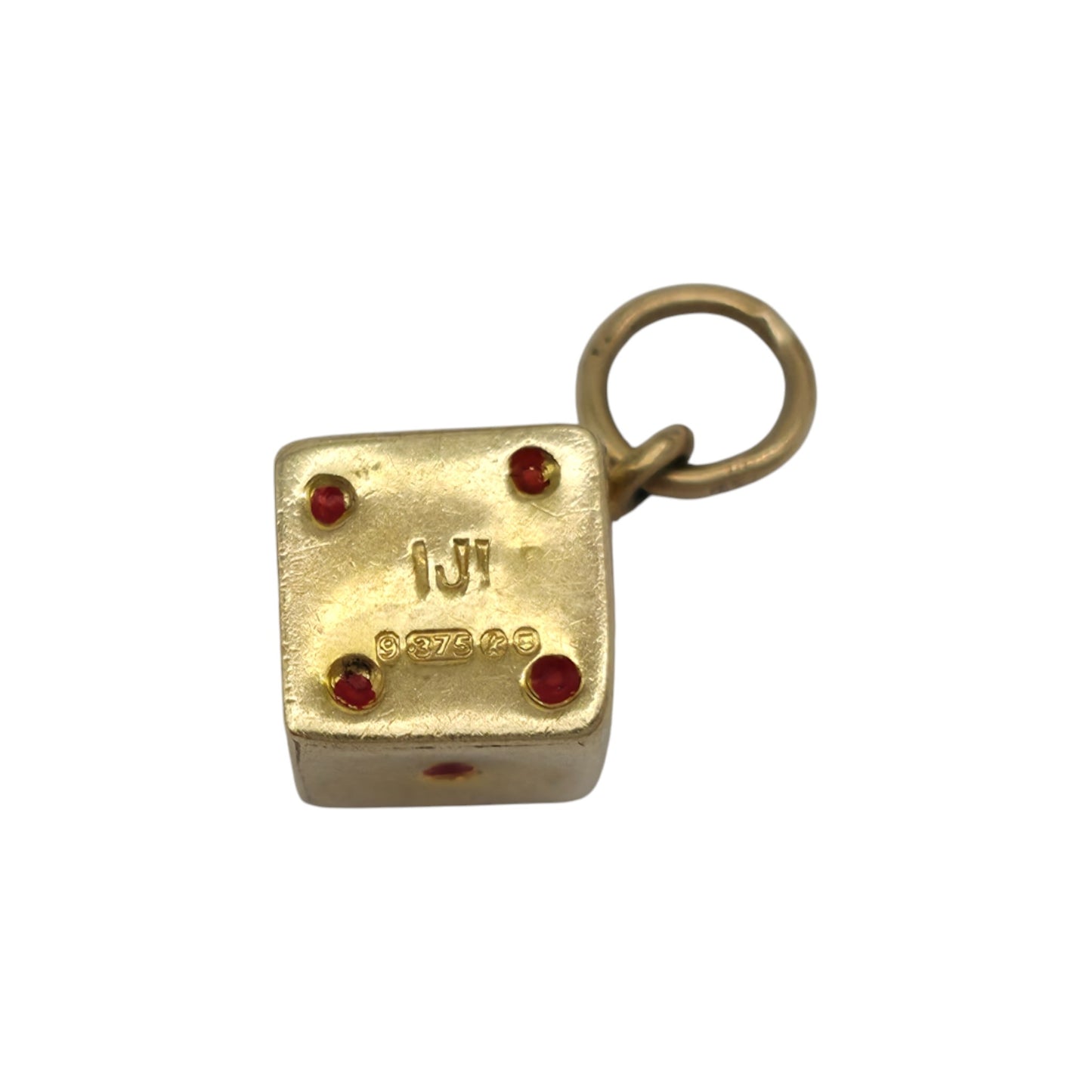 9ct 375 Yellow Gold & Enamel Lucky Dice Charm 1965 L 7 mm 0.8 g.