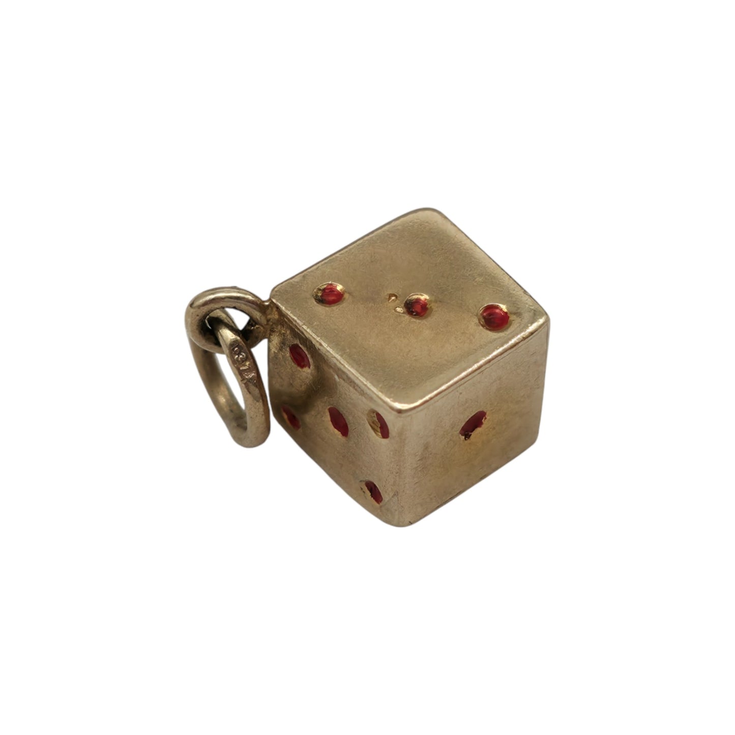 9ct 375 Yellow Gold & Enamel Lucky Dice Charm 1965 L 7 mm 0.8 g.