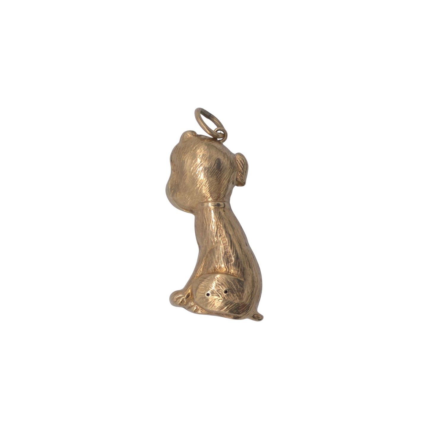 9ct 375 Yellow Gold Seated Dog Charm 1971 L 2.3 cm 1.6 g.