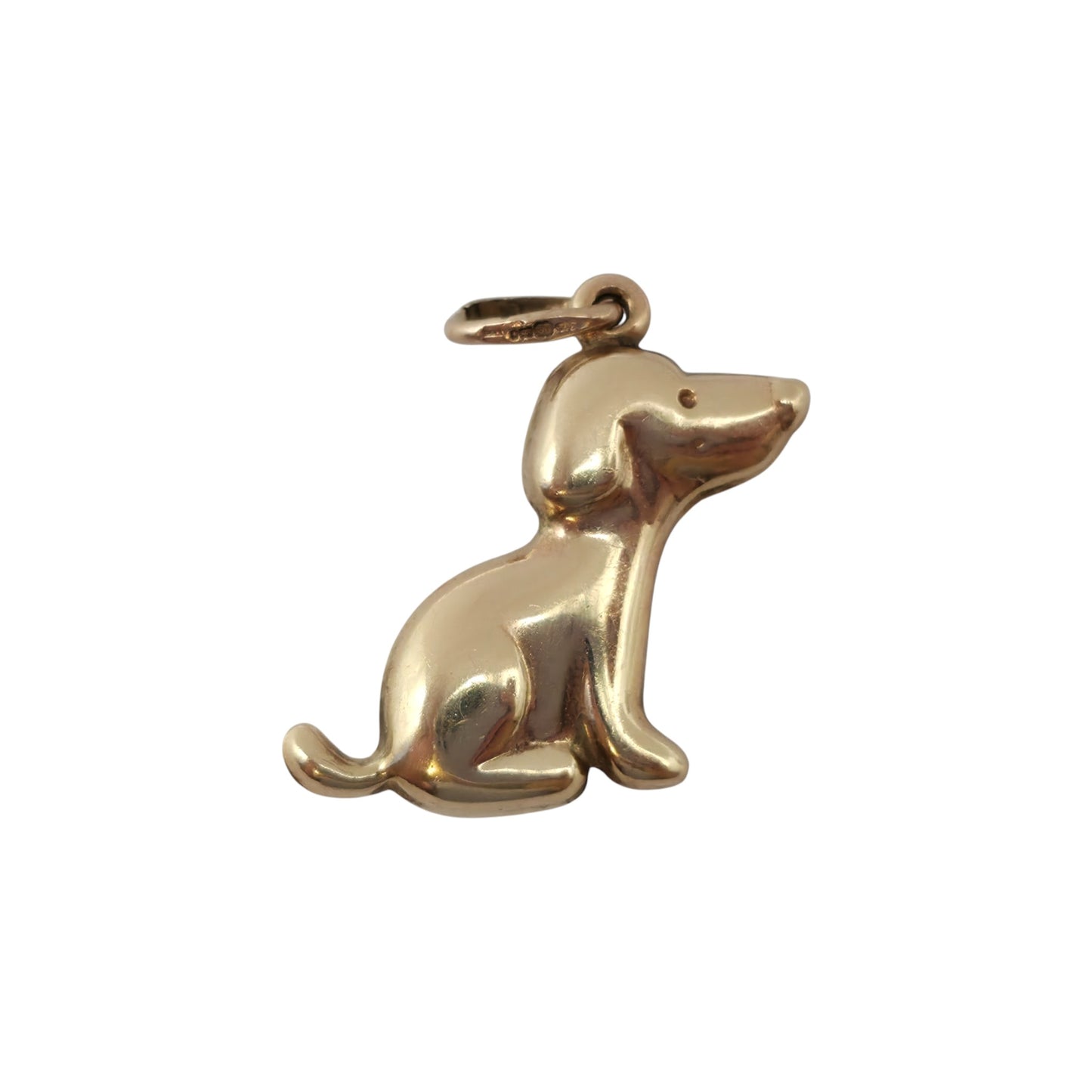 9ct 375 Yellow Gold Seated Dog Charm L 2.0 cm 1.0 g.