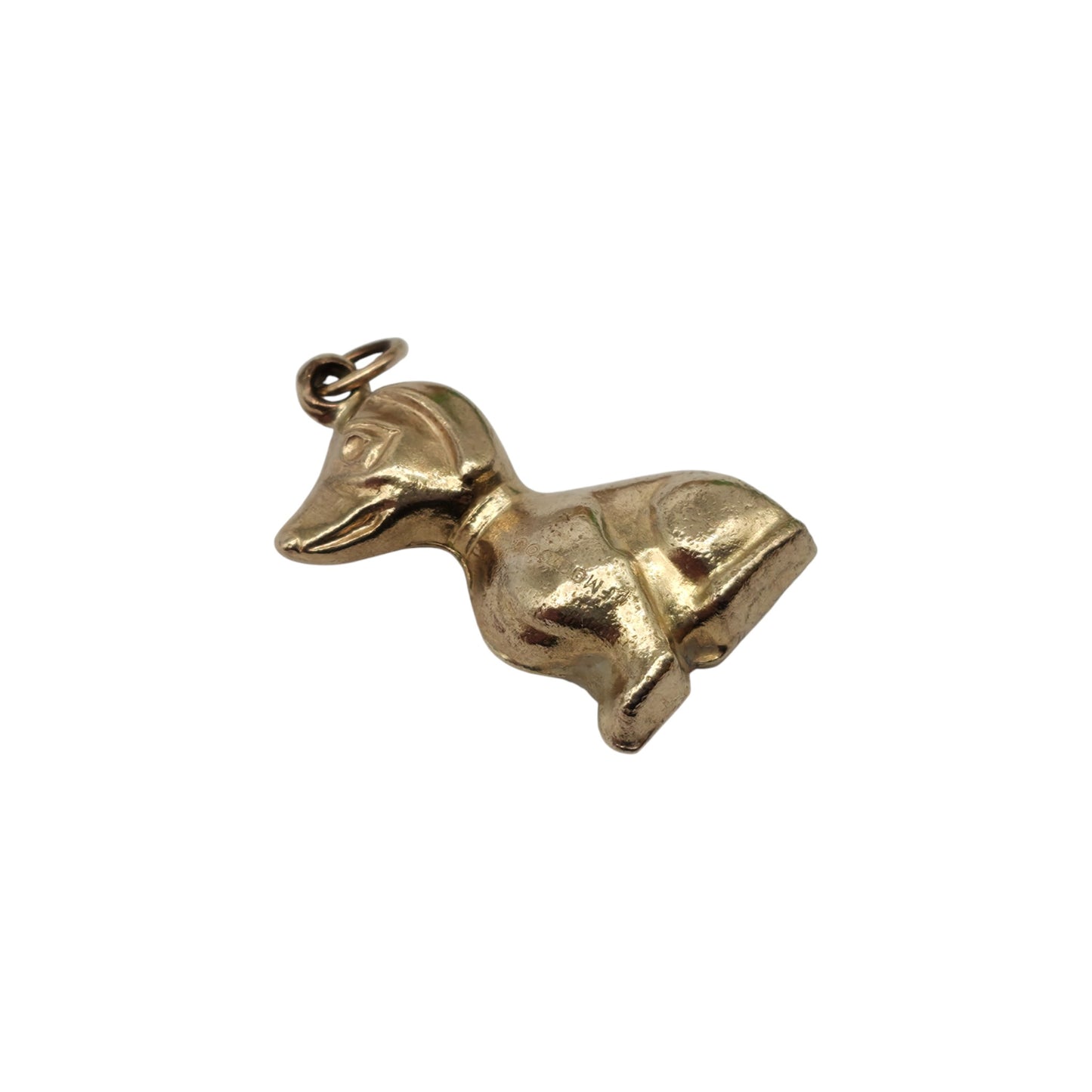 9ct 375 Yellow Gold Seated Dog Charm 1969 L 1.7 cm 1.2 g.
