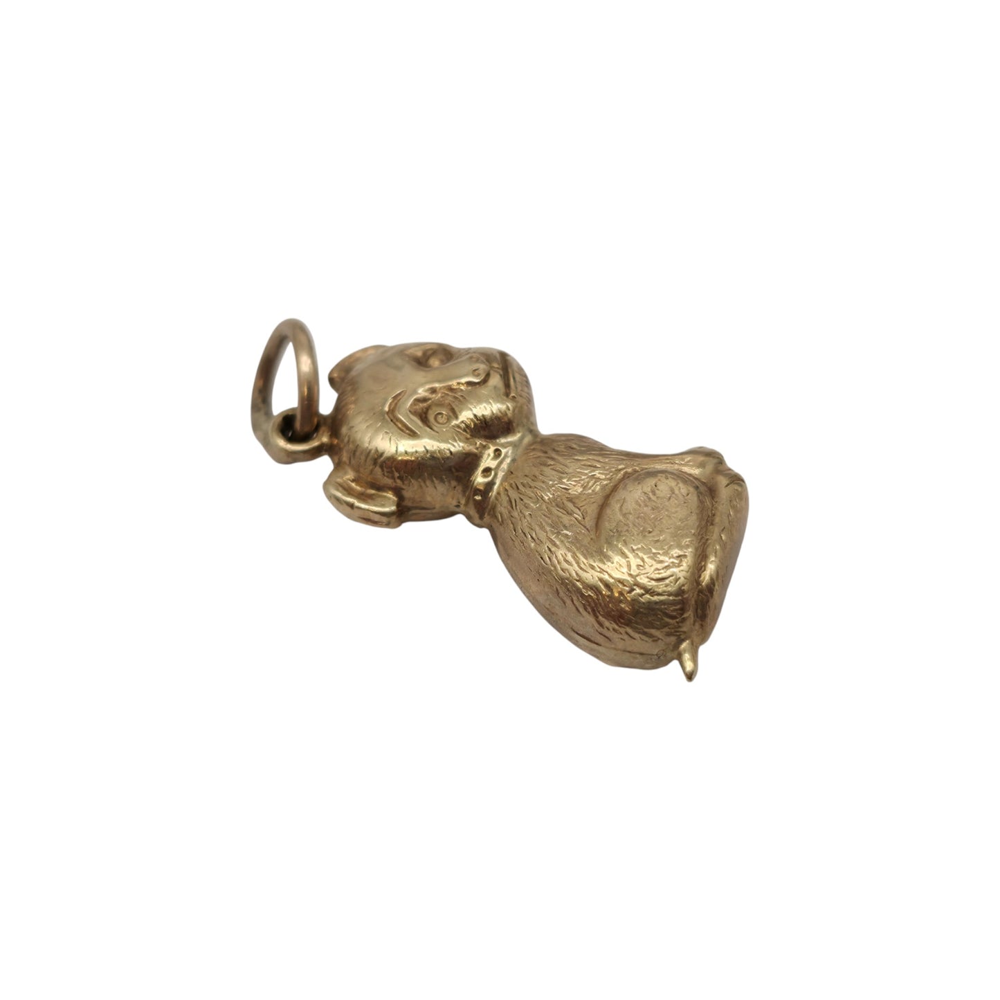 9ct 375 Yellow Gold Seated Dog Charm 1968 L 1.6 cm 0.8 g.