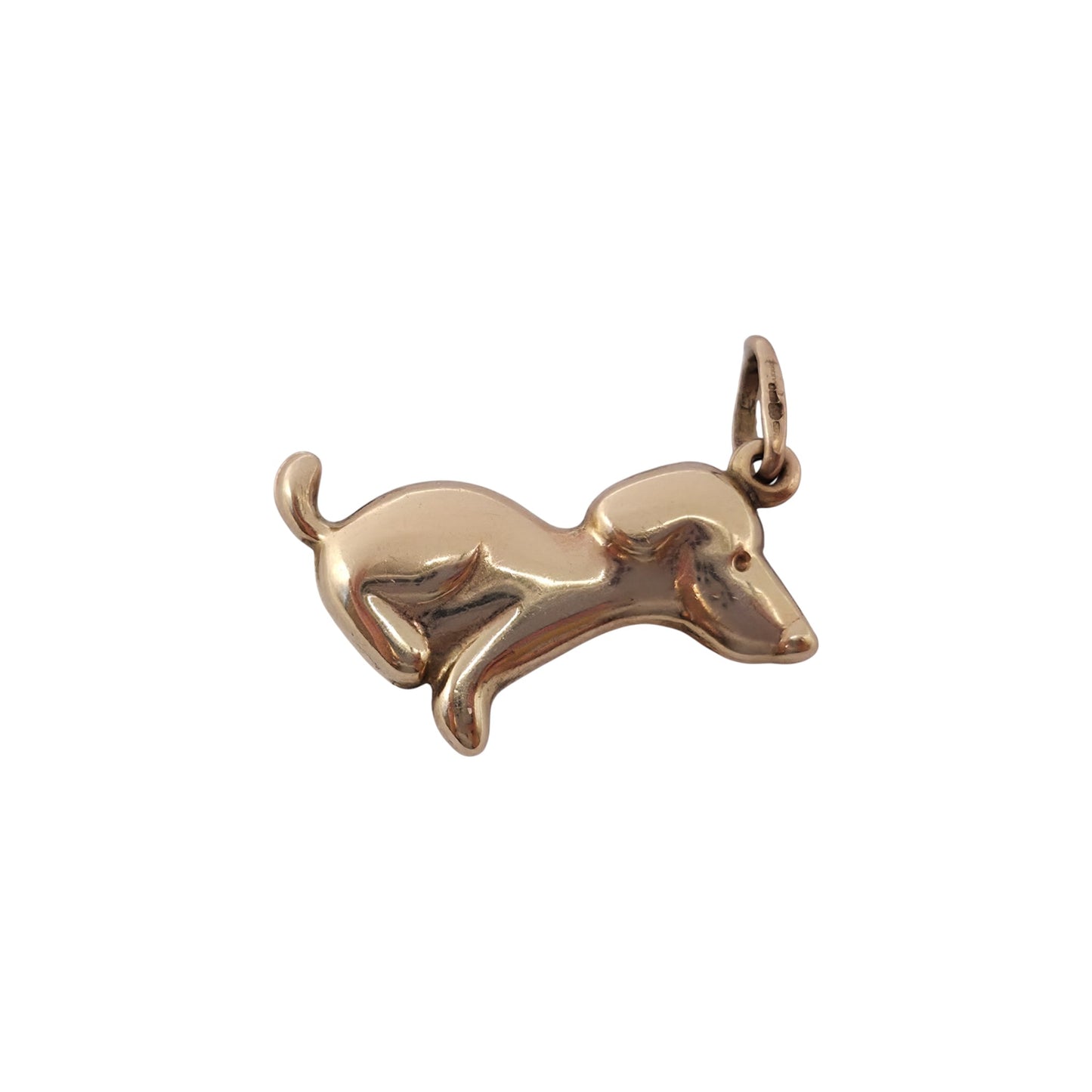 9ct 375 Yellow Gold Seated Dog Charm L 2.0 cm 1.0 g.