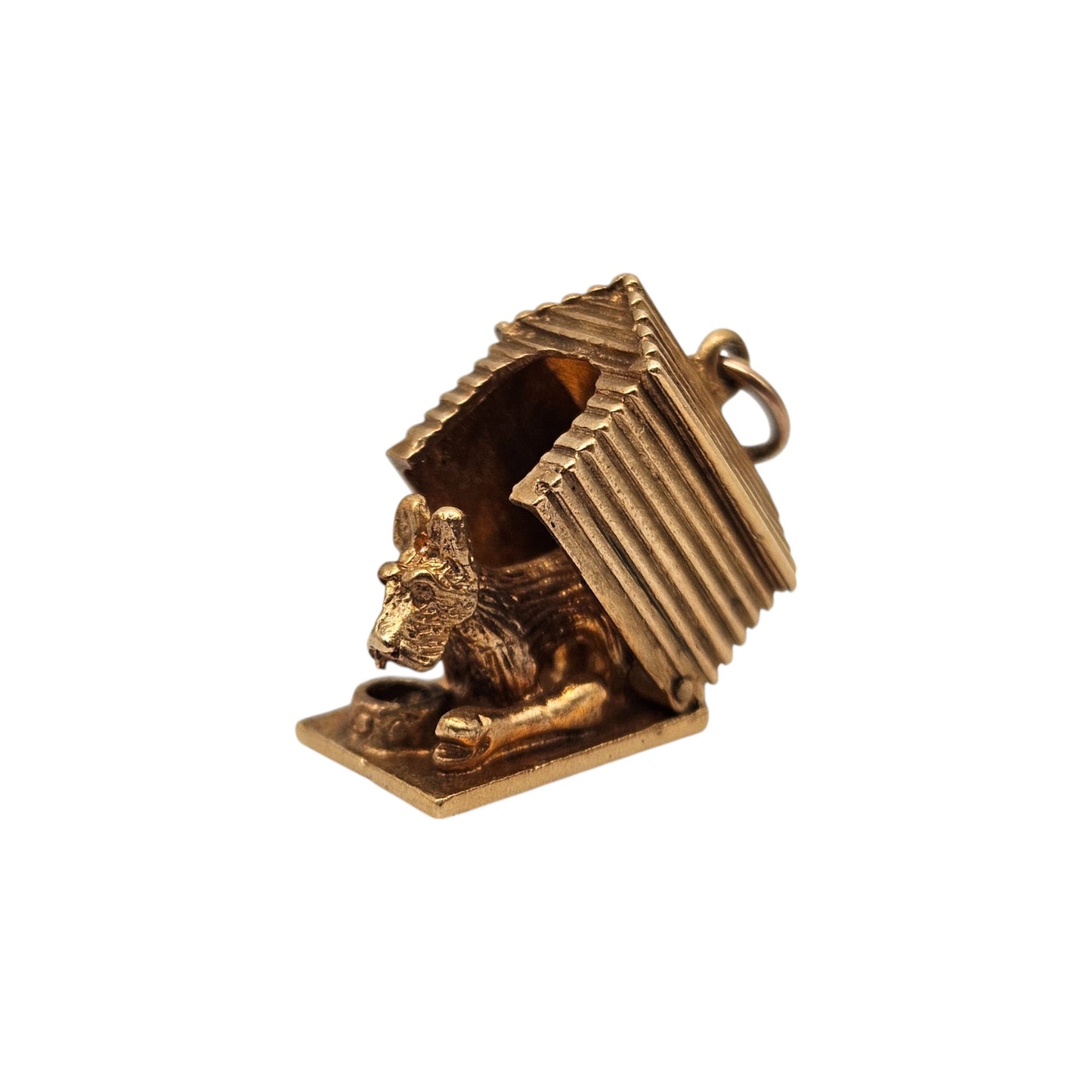 Heavy 9ct 375 Yellow Gold Dog In Kennel Opening Charm 1959 L 1.3 cm 6.7 g.