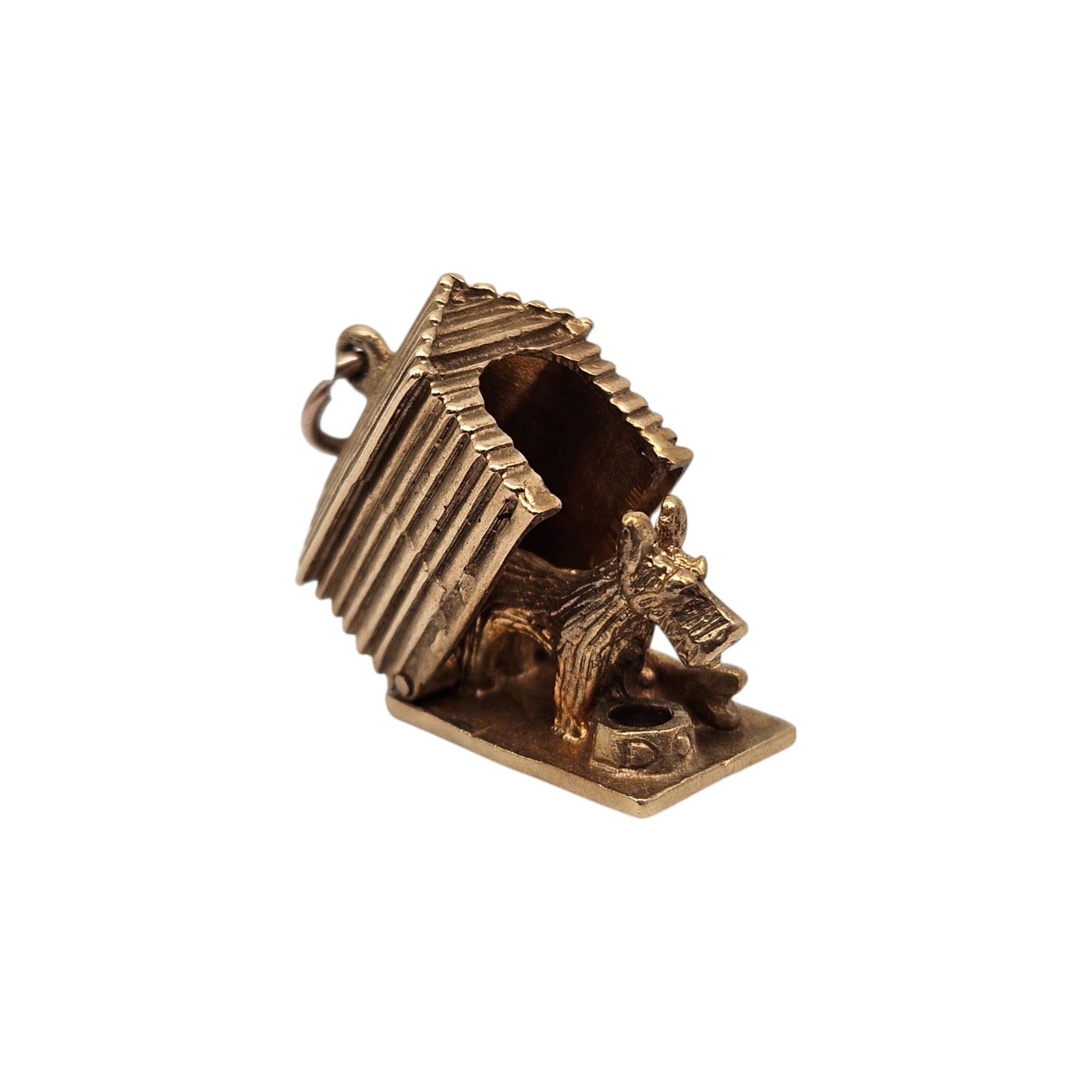 Heavy 9ct 375 Yellow Gold Dog In Kennel Opening Charm 1959 L 1.3 cm 6.7 g.