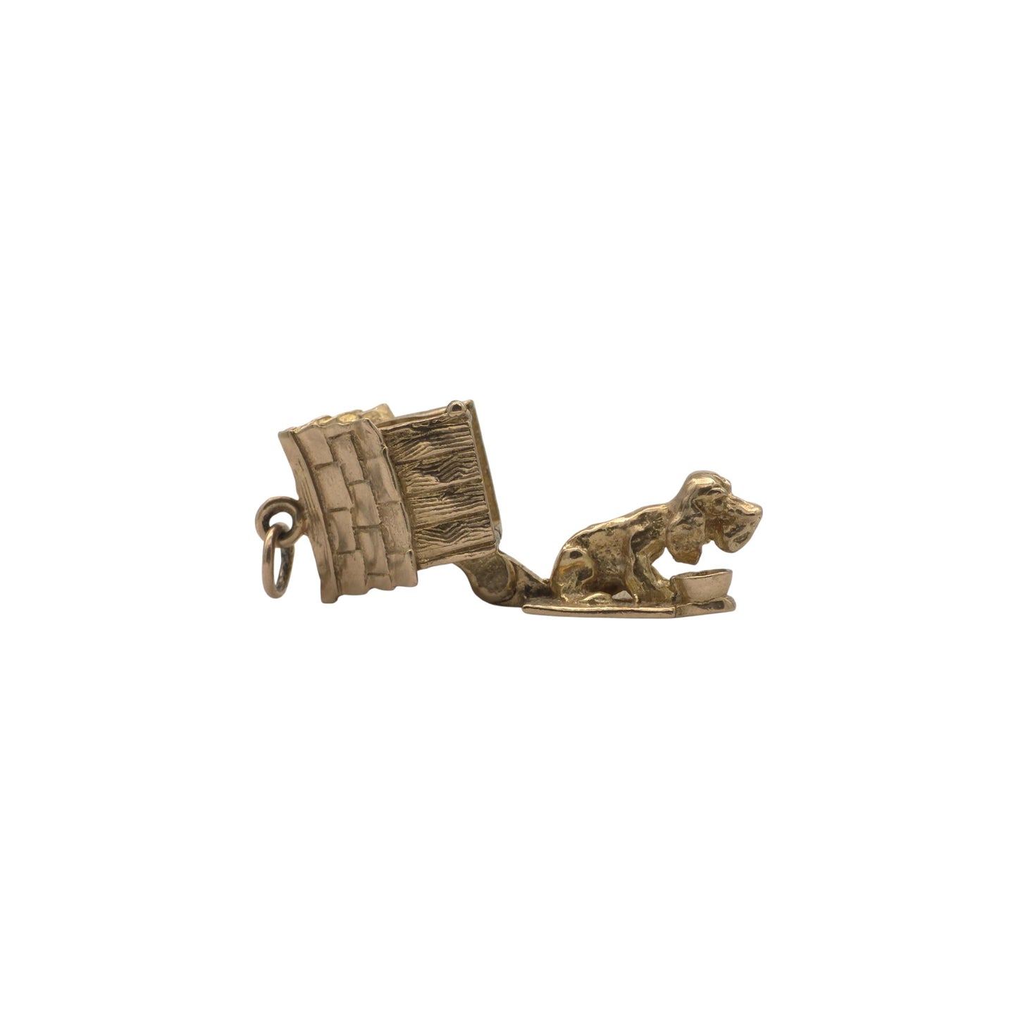 Heavy 9ct 375 Yellow Gold Dog In Kennel Opening Charm 1967 L 1.7 cm 6.0 g.