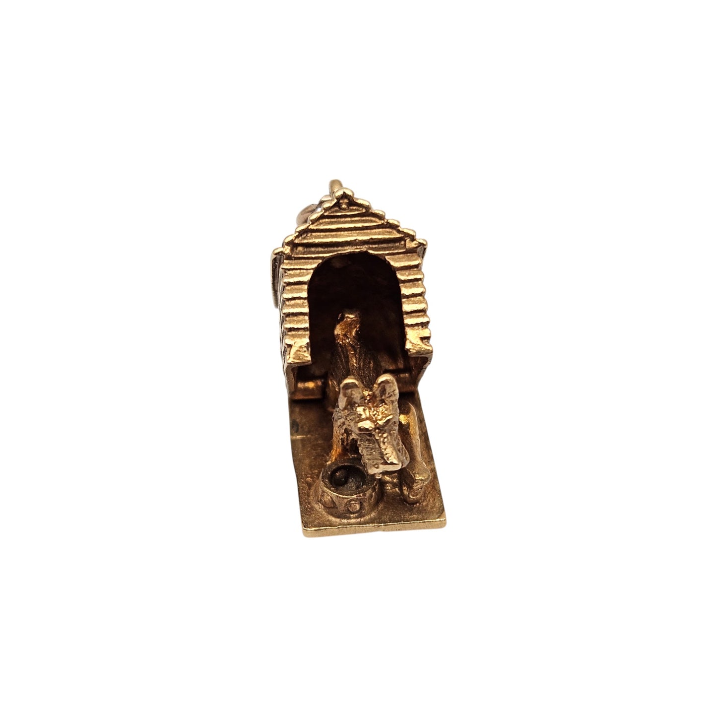 Heavy 9ct 375 Yellow Gold Dog In Kennel Opening Charm 1959 L 1.3 cm 6.7 g.