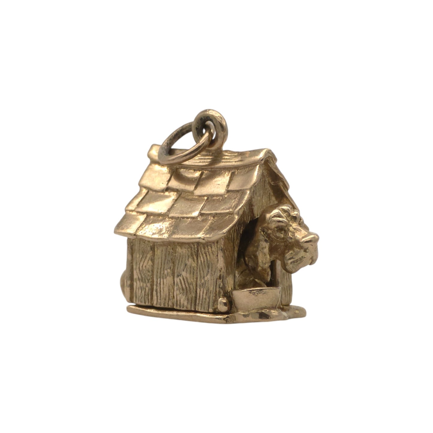 Heavy 9ct 375 Yellow Gold Dog In Kennel Opening Charm 1967 L 1.7 cm 6.0 g.