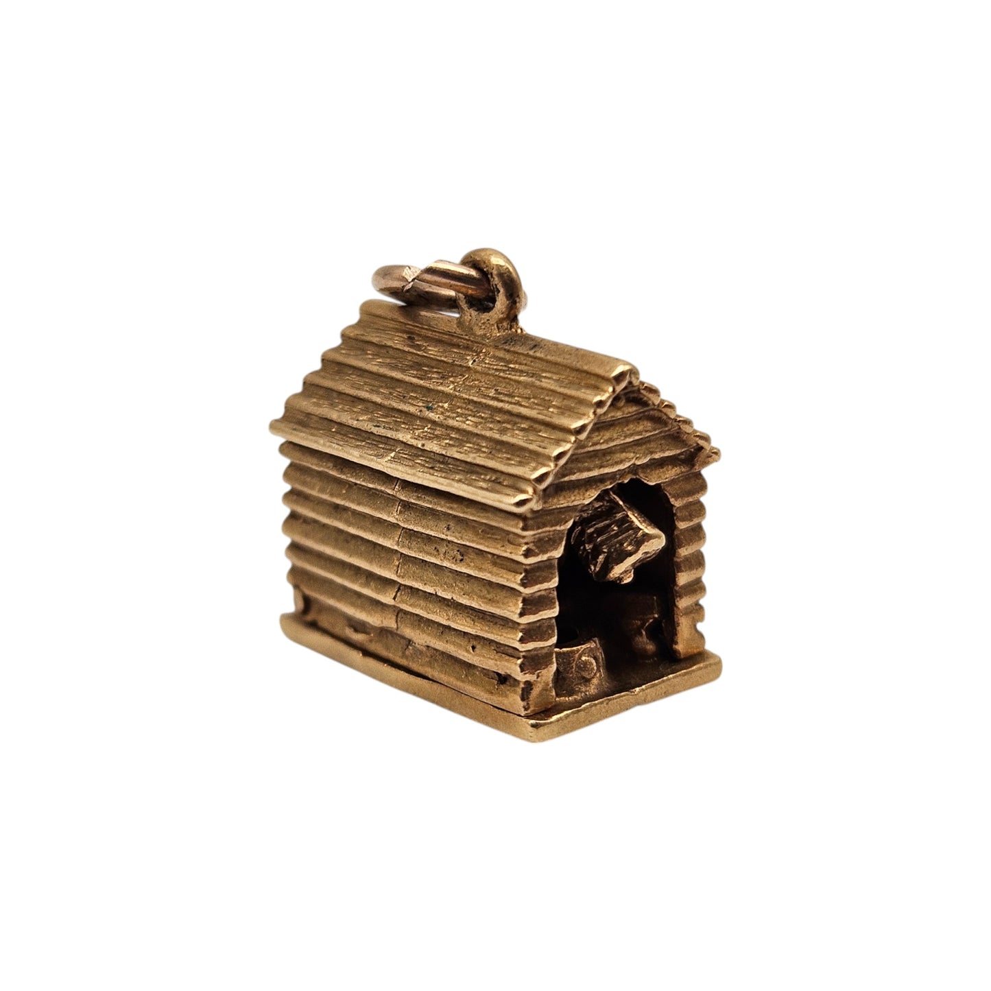 Heavy 9ct 375 Yellow Gold Dog In Kennel Opening Charm 1959 L 1.3 cm 6.7 g.