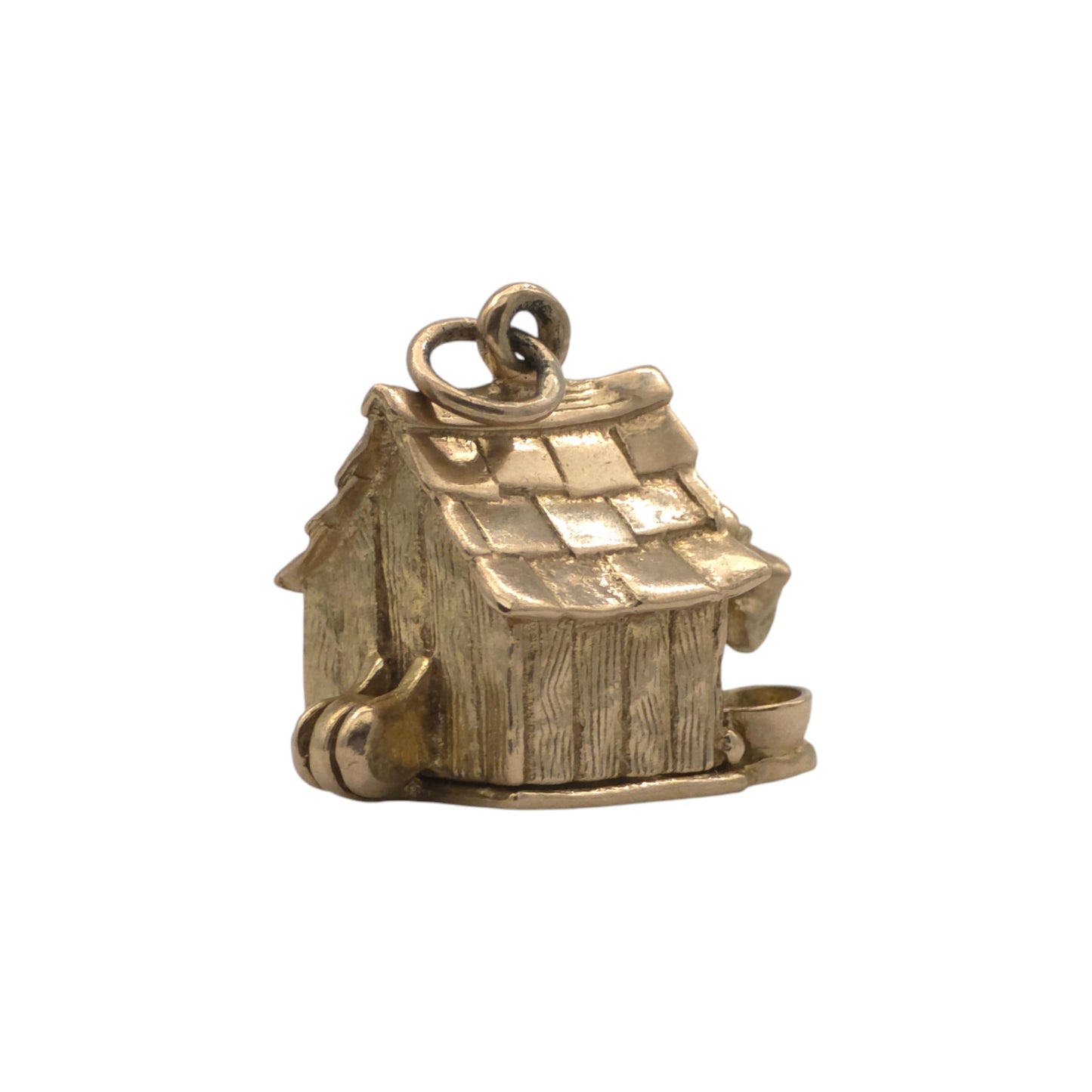 Heavy 9ct 375 Yellow Gold Dog In Kennel Opening Charm 1967 L 1.7 cm 6.0 g.