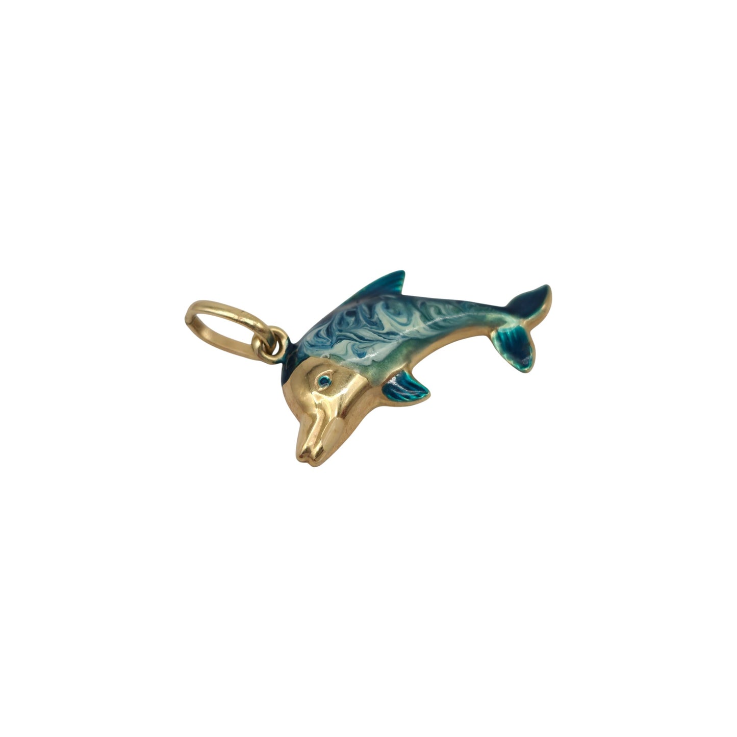 9ct Yellow Gold & Enamel Dolphin Pendant L 2.4 cm 0.7 g.