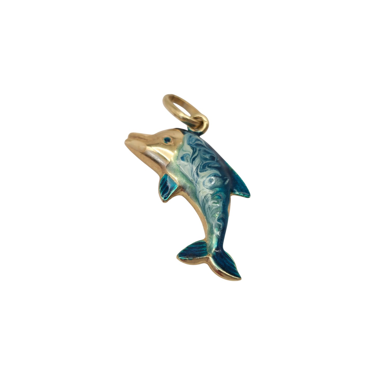 9ct Yellow Gold & Enamel Dolphin Pendant L 2.4 cm 0.7 g.