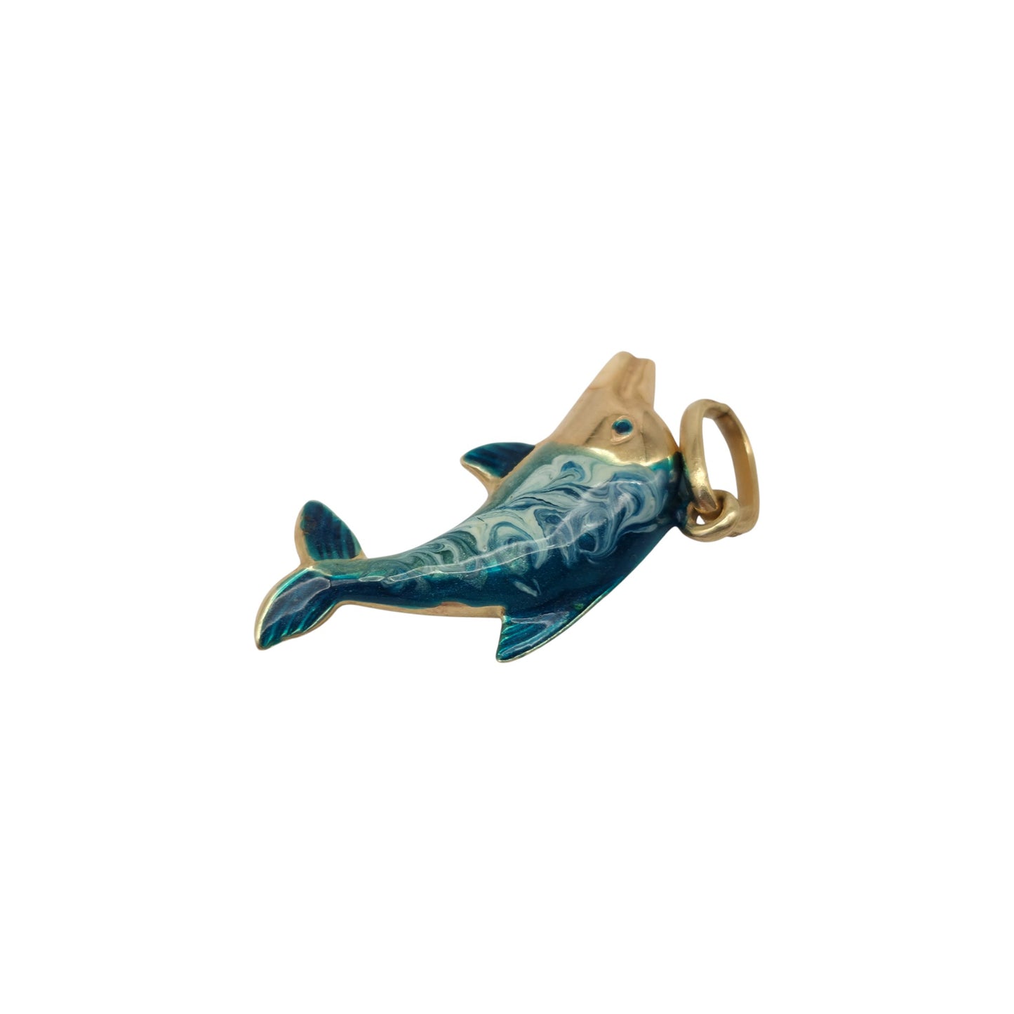 9ct Yellow Gold & Enamel Dolphin Pendant L 2.4 cm 0.7 g.
